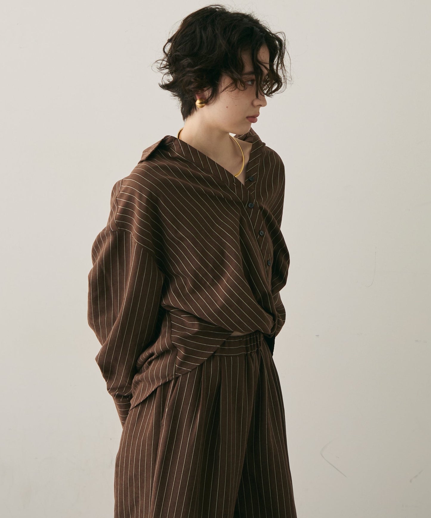 ピーチスキンストライプウエストクロスシャツ