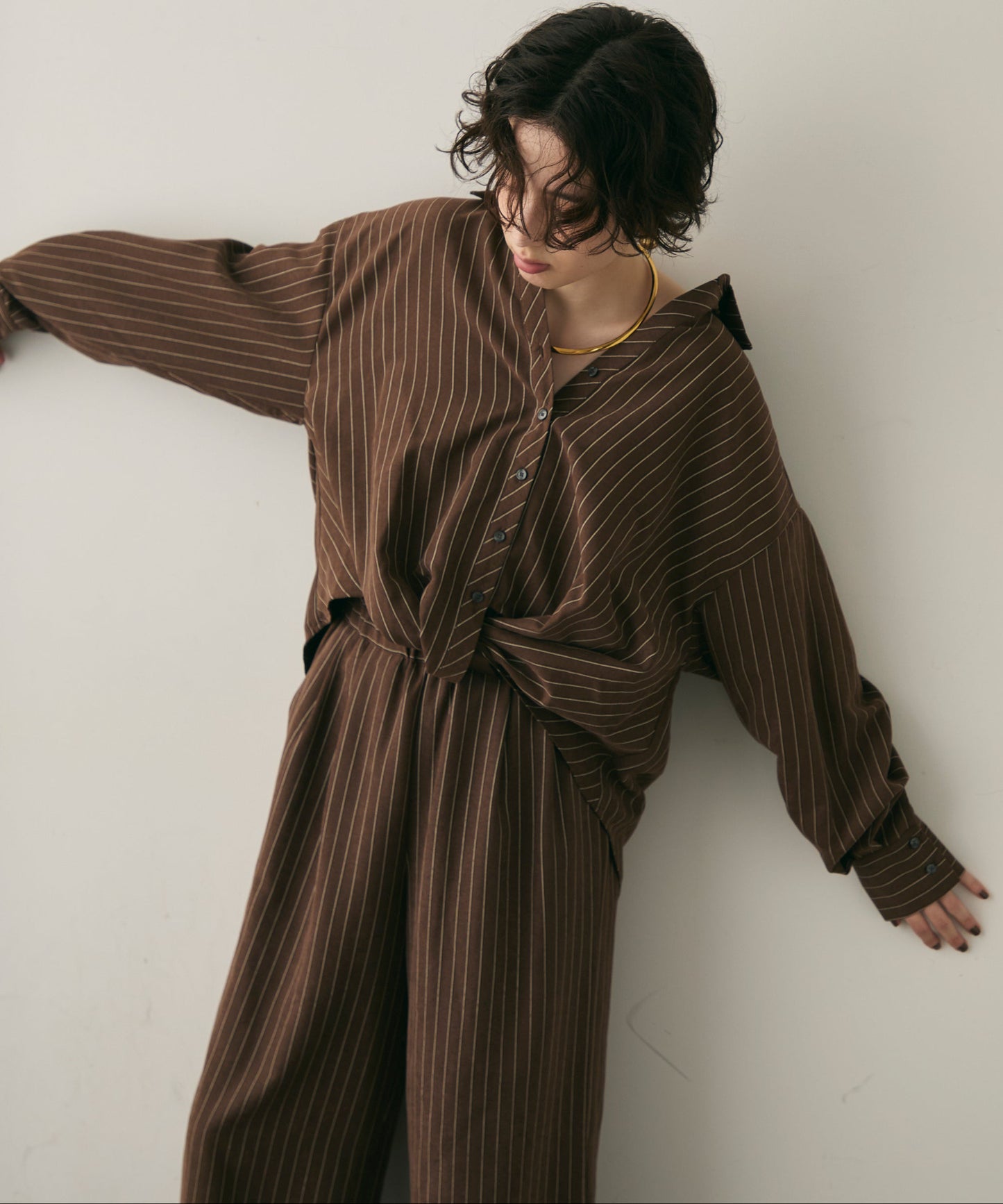 ピーチスキンストライプウエストクロスシャツ