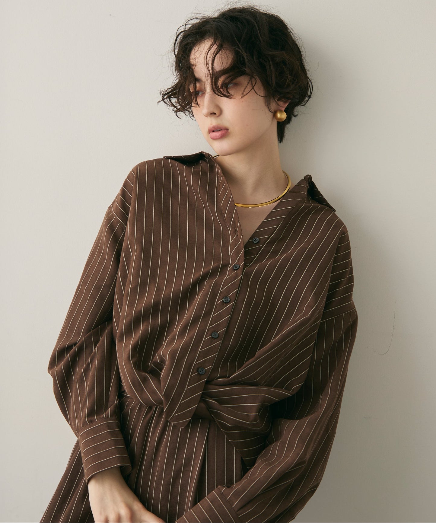 ピーチスキンストライプウエストクロスシャツ