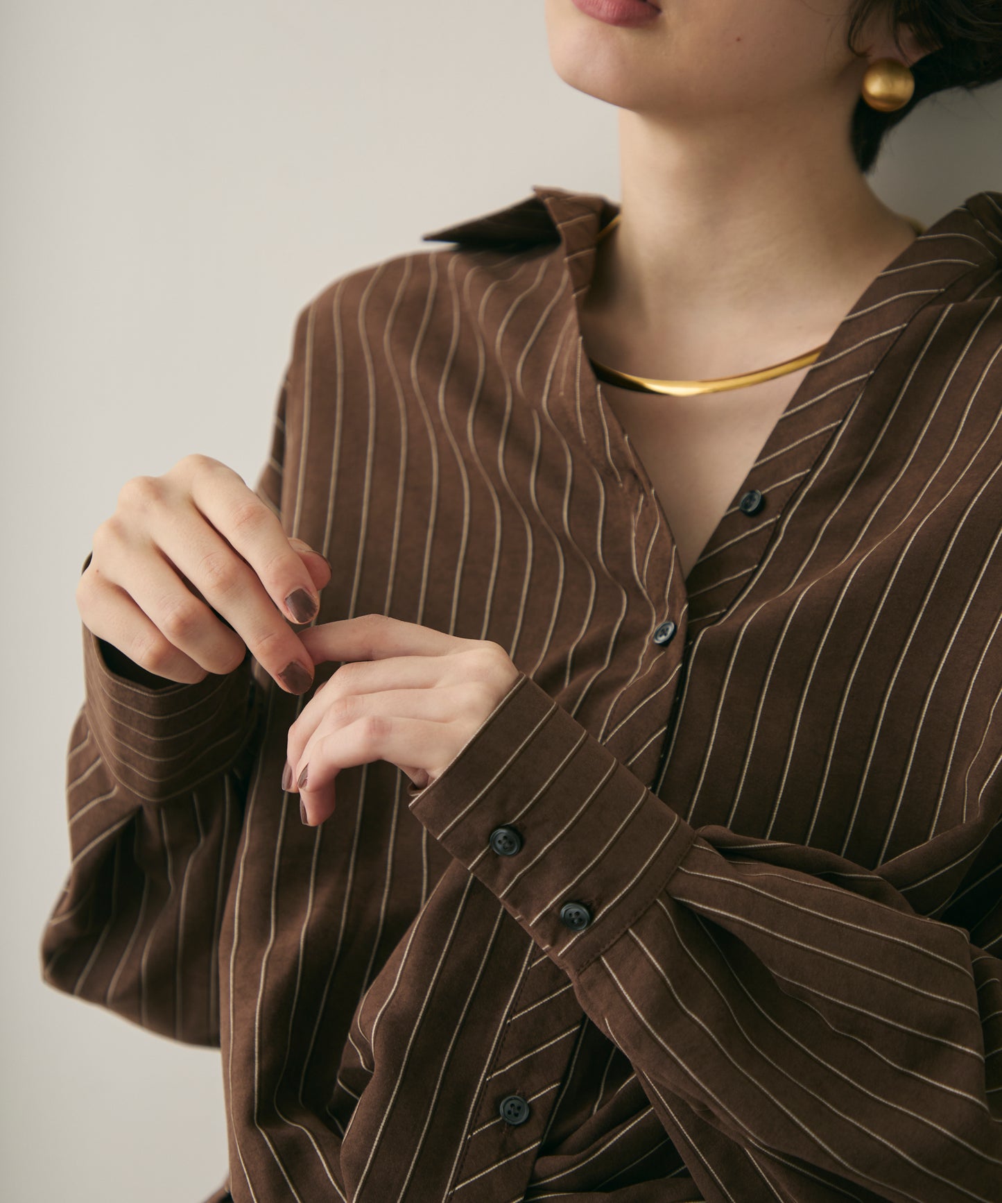 ピーチスキンストライプウエストクロスシャツ