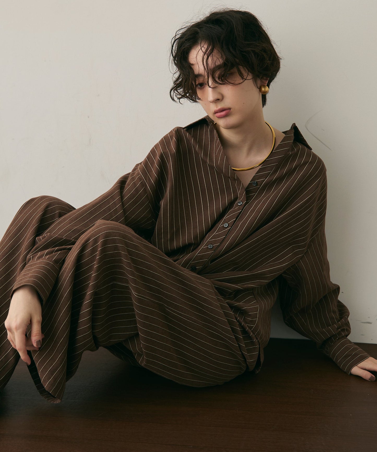 ピーチスキンストライプウエストクロスシャツ