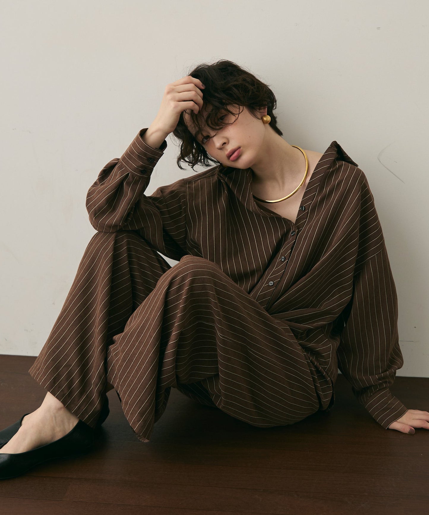 ピーチスキンストライプウエストクロスシャツ