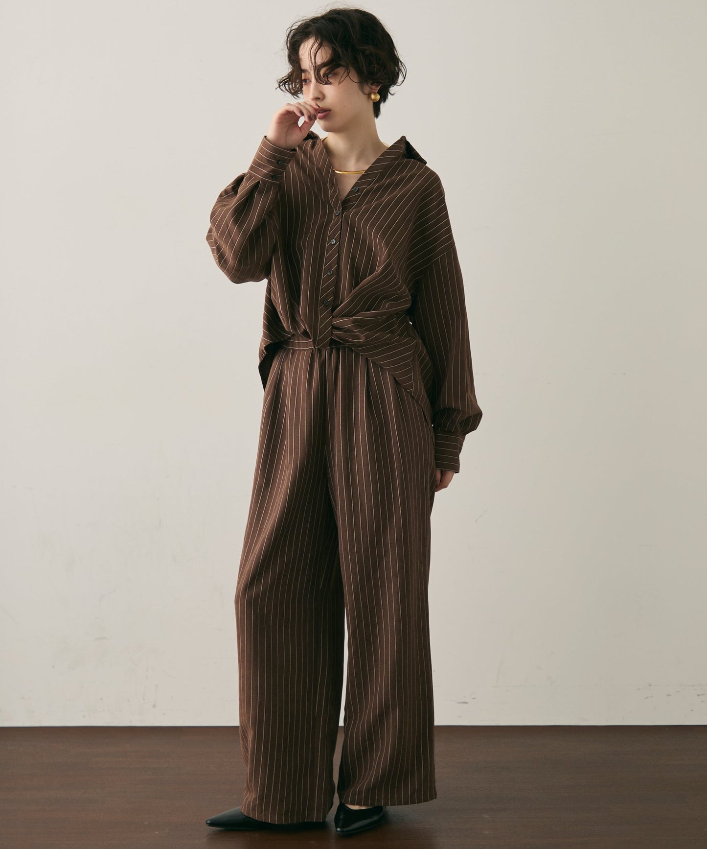 ピーチスキンストライプウエストクロスシャツ