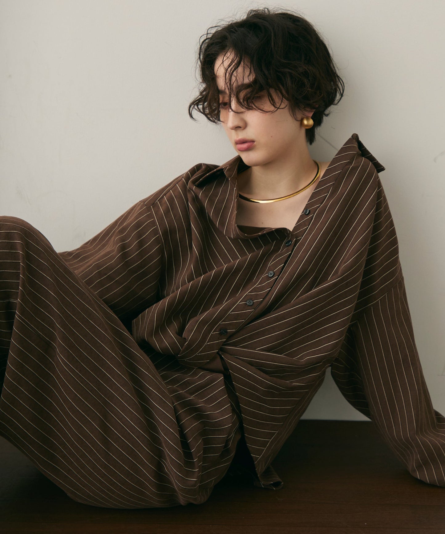 ピーチスキンストライプウエストクロスシャツ