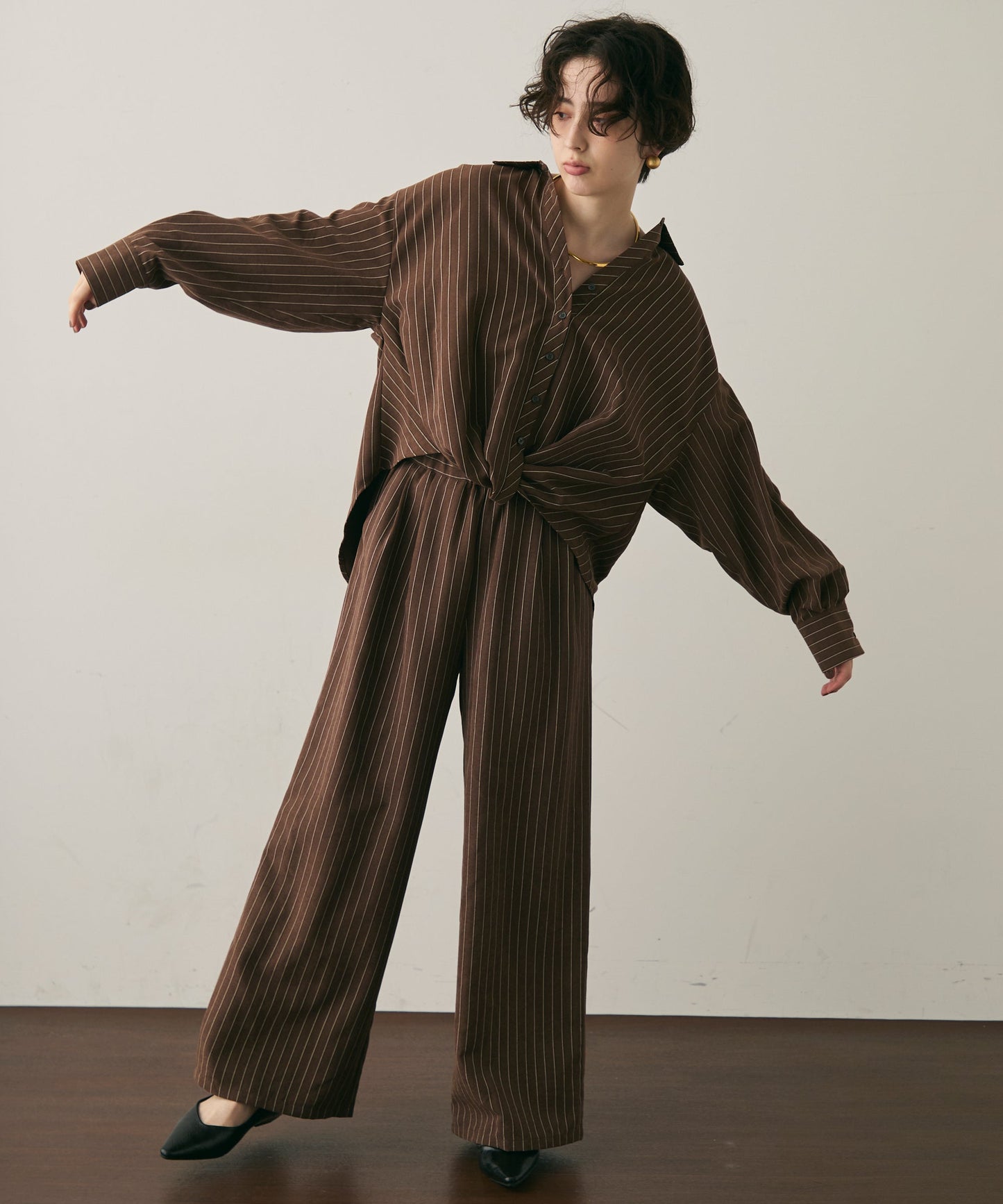 ピーチスキンストライプウエストクロスシャツ