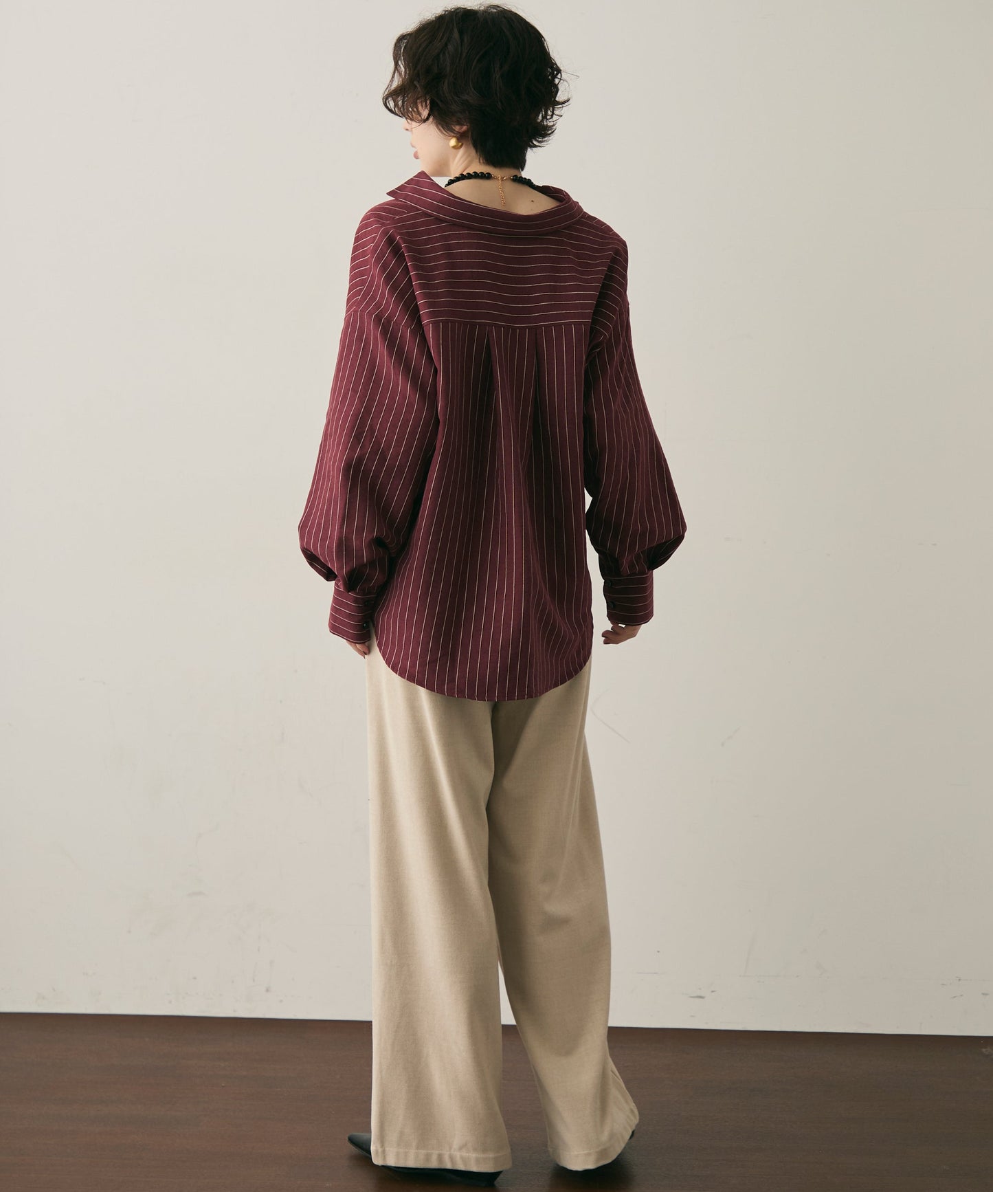 ピーチスキンストライプウエストクロスシャツ