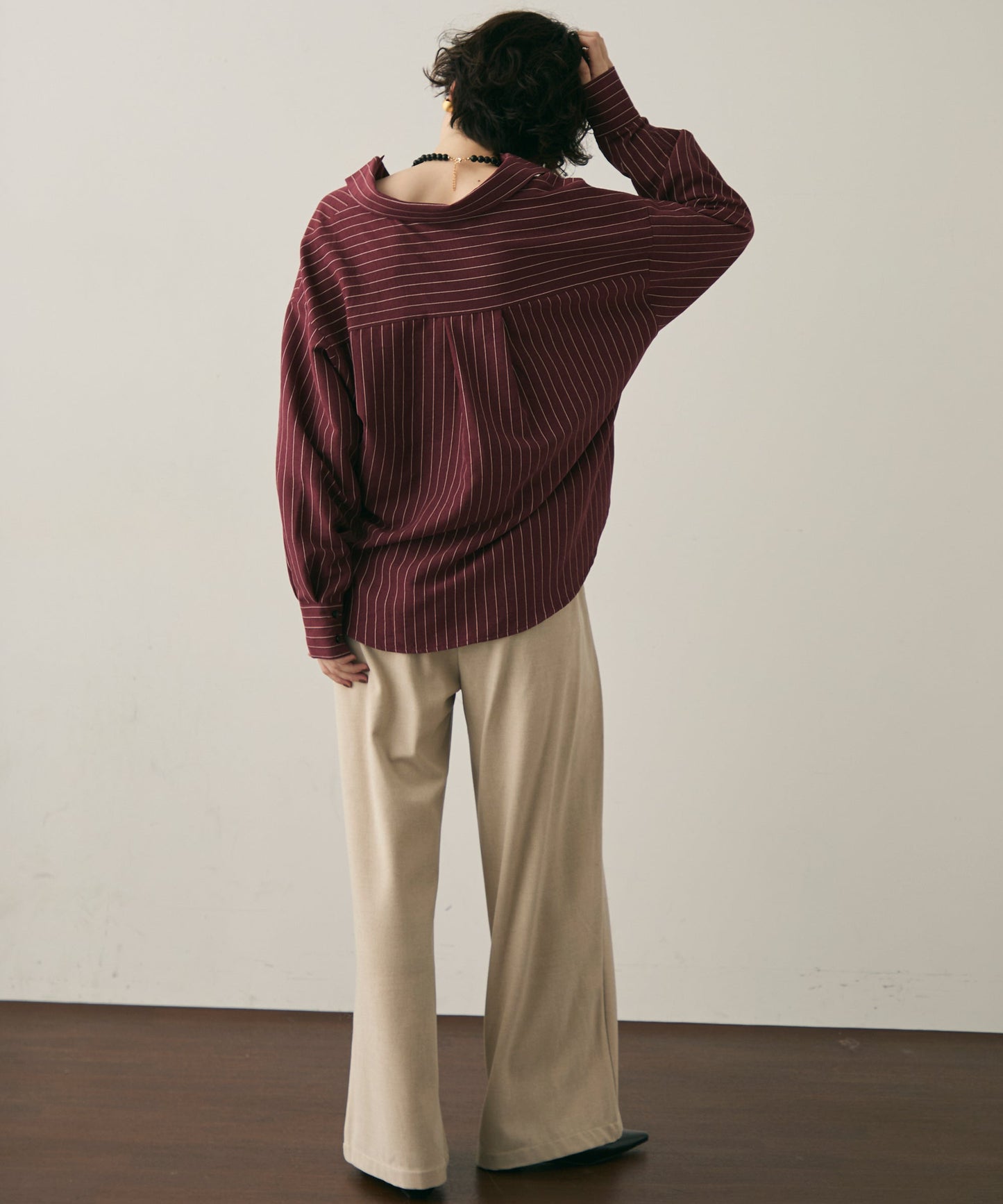 ピーチスキンストライプウエストクロスシャツ