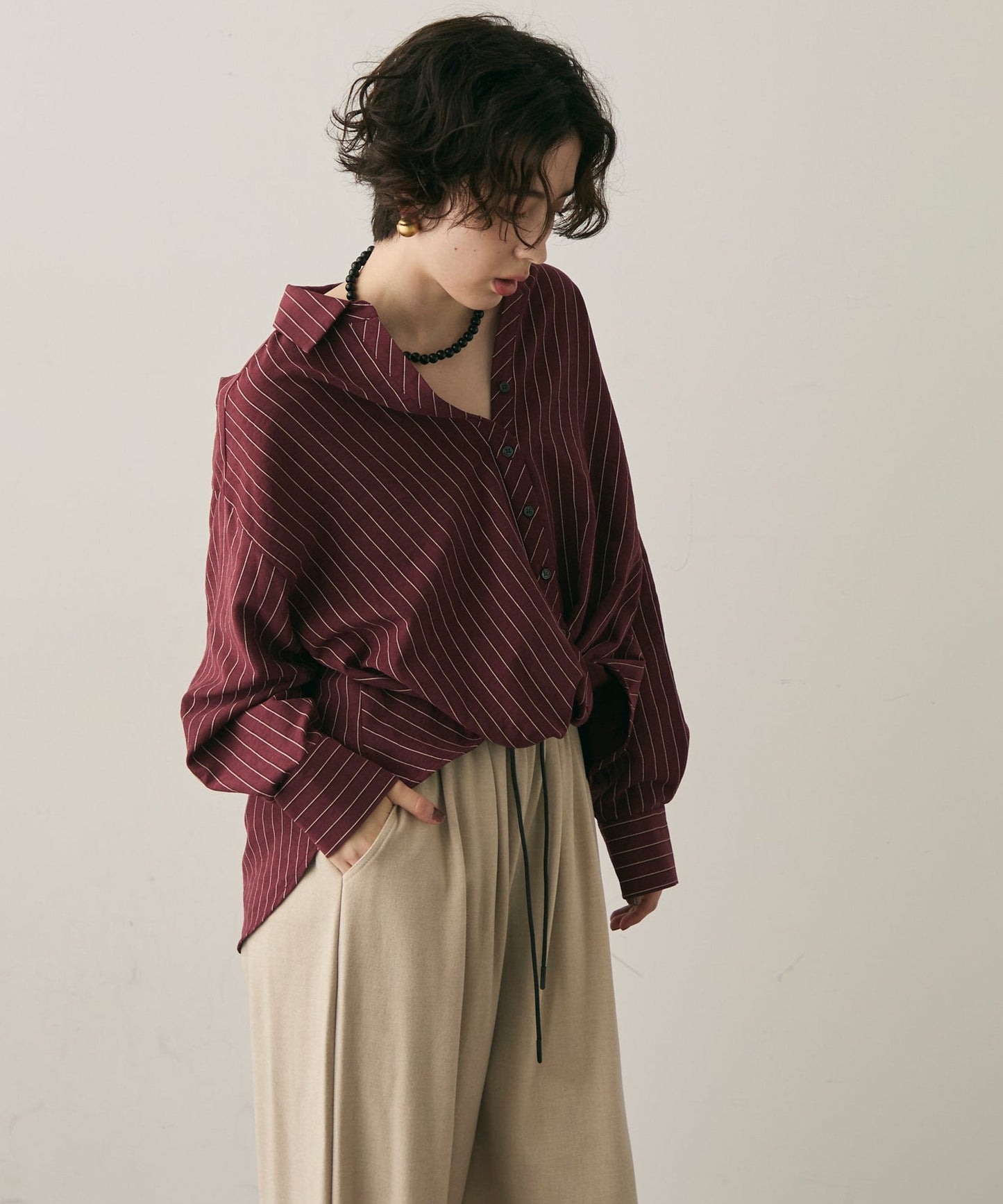 ピーチスキンストライプウエストクロスシャツ