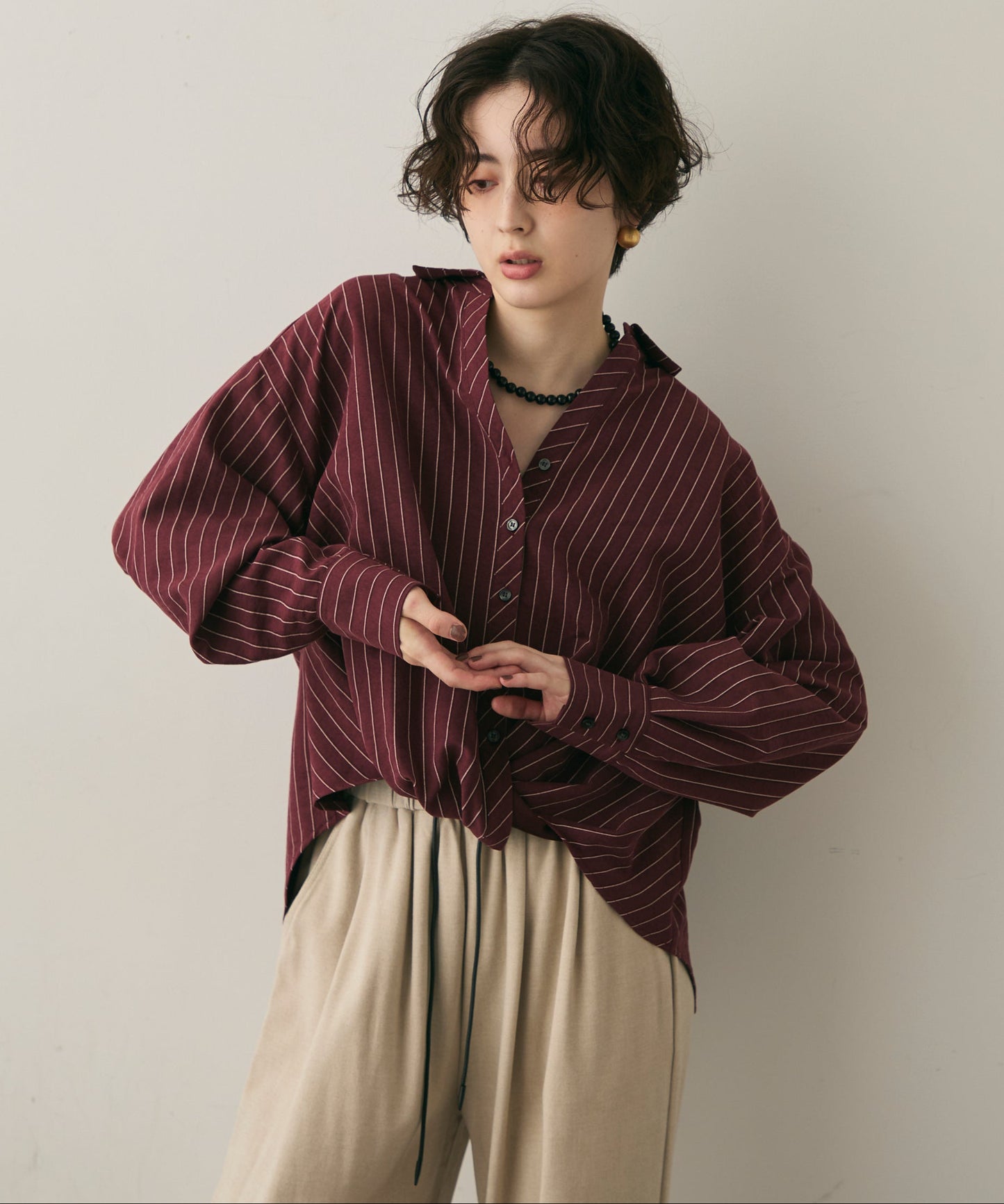 ピーチスキンストライプウエストクロスシャツ