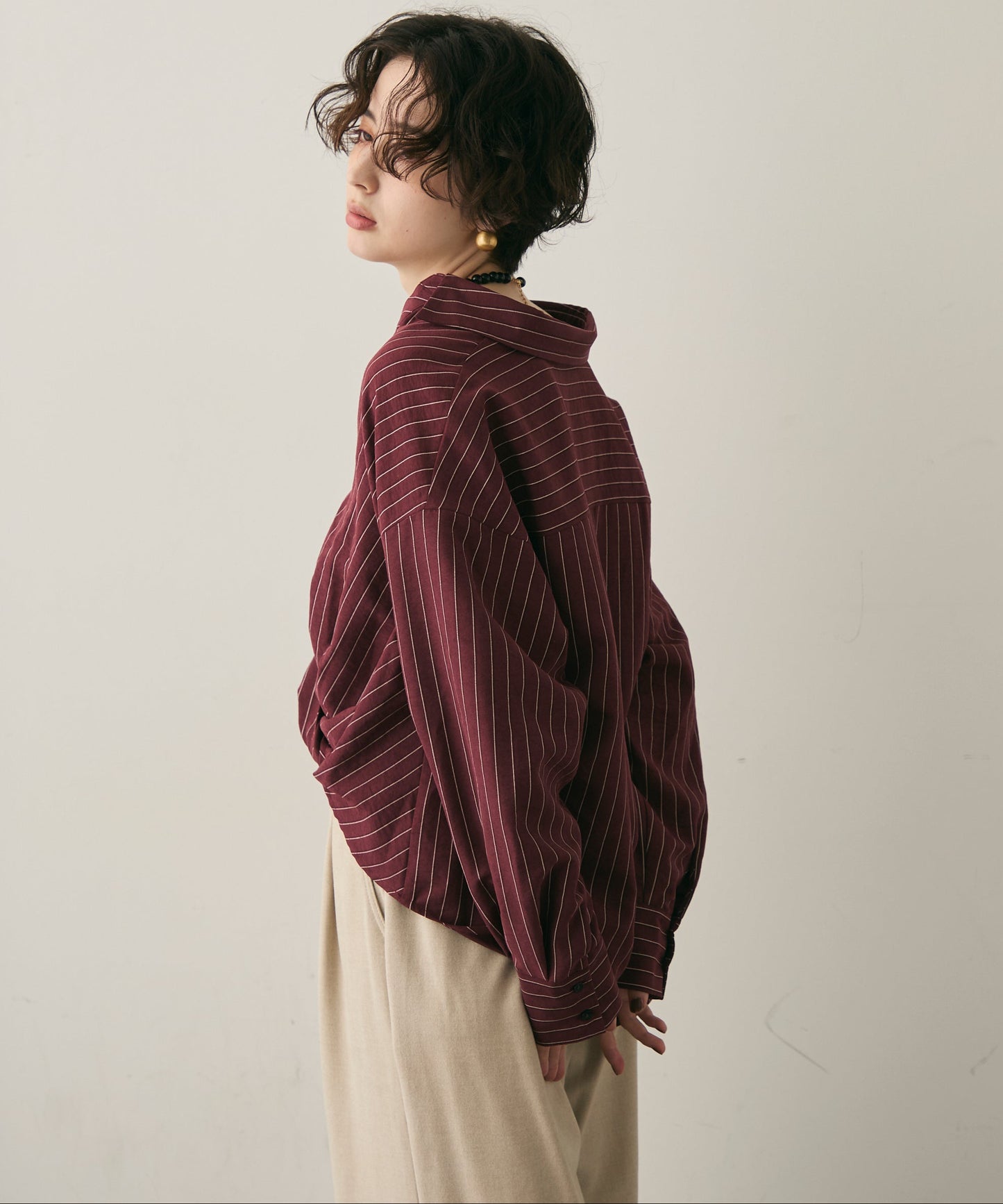 ピーチスキンストライプウエストクロスシャツ