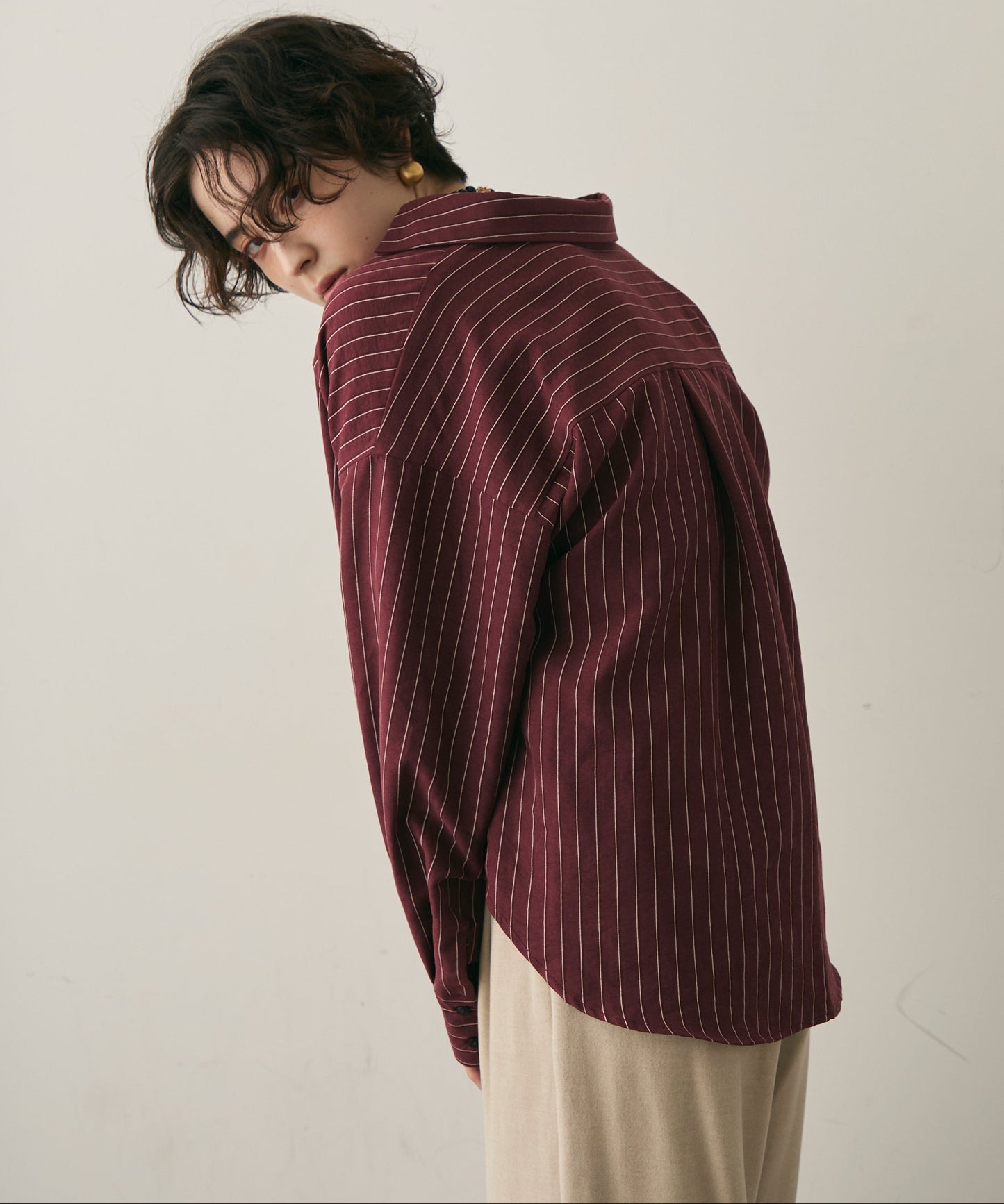 ピーチスキンストライプウエストクロスシャツ