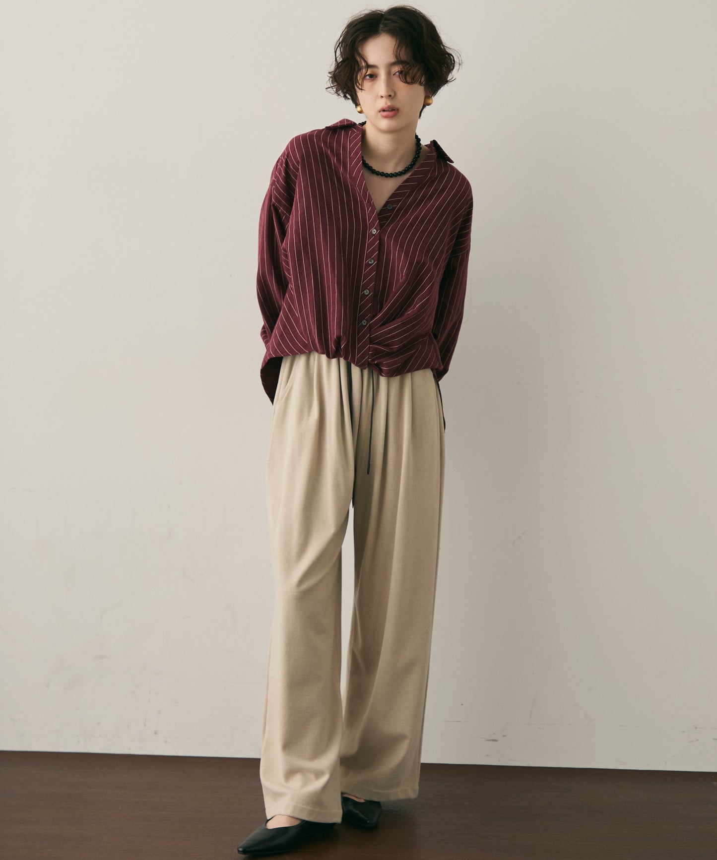 ピーチスキンストライプウエストクロスシャツ