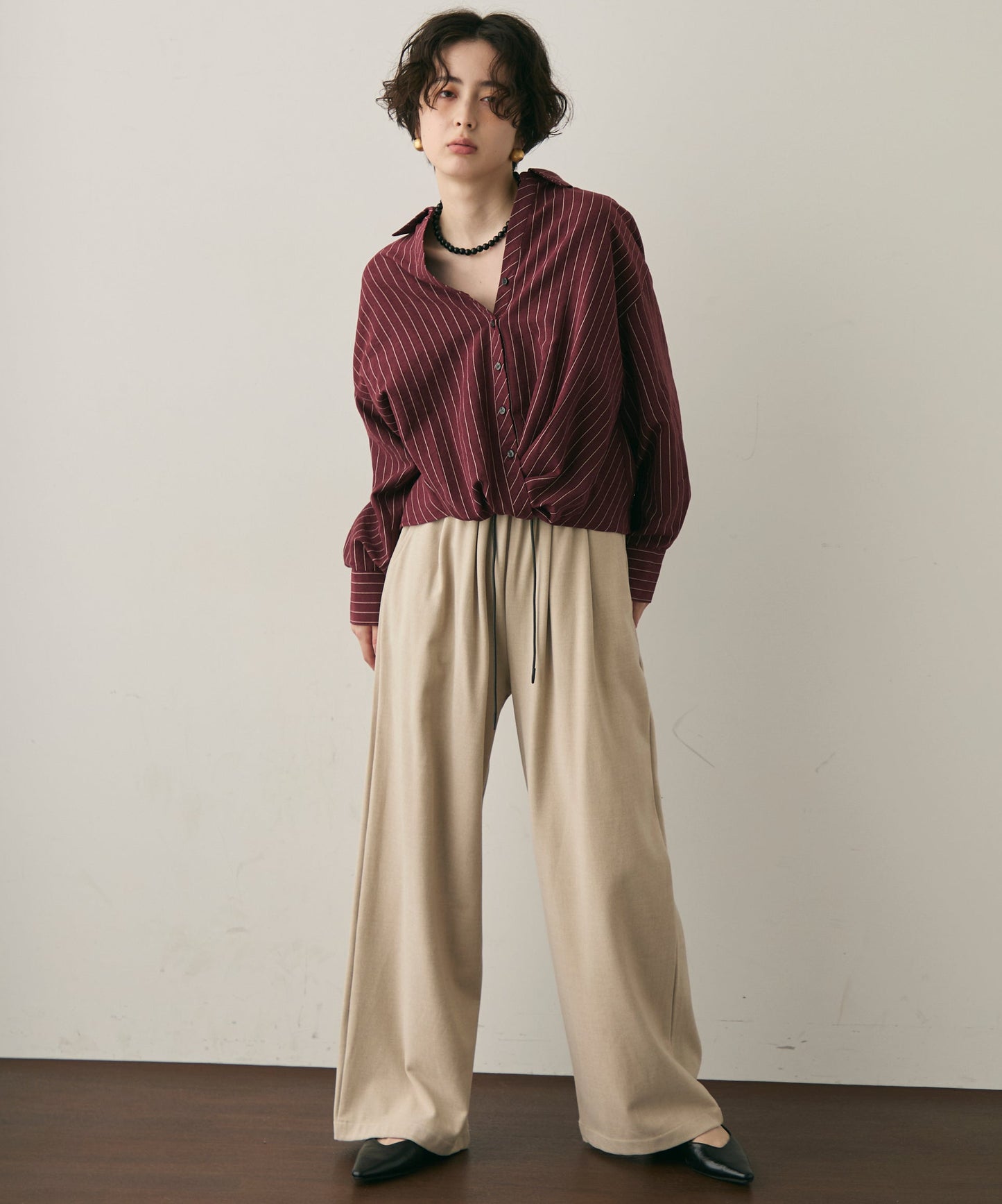 ピーチスキンストライプウエストクロスシャツ