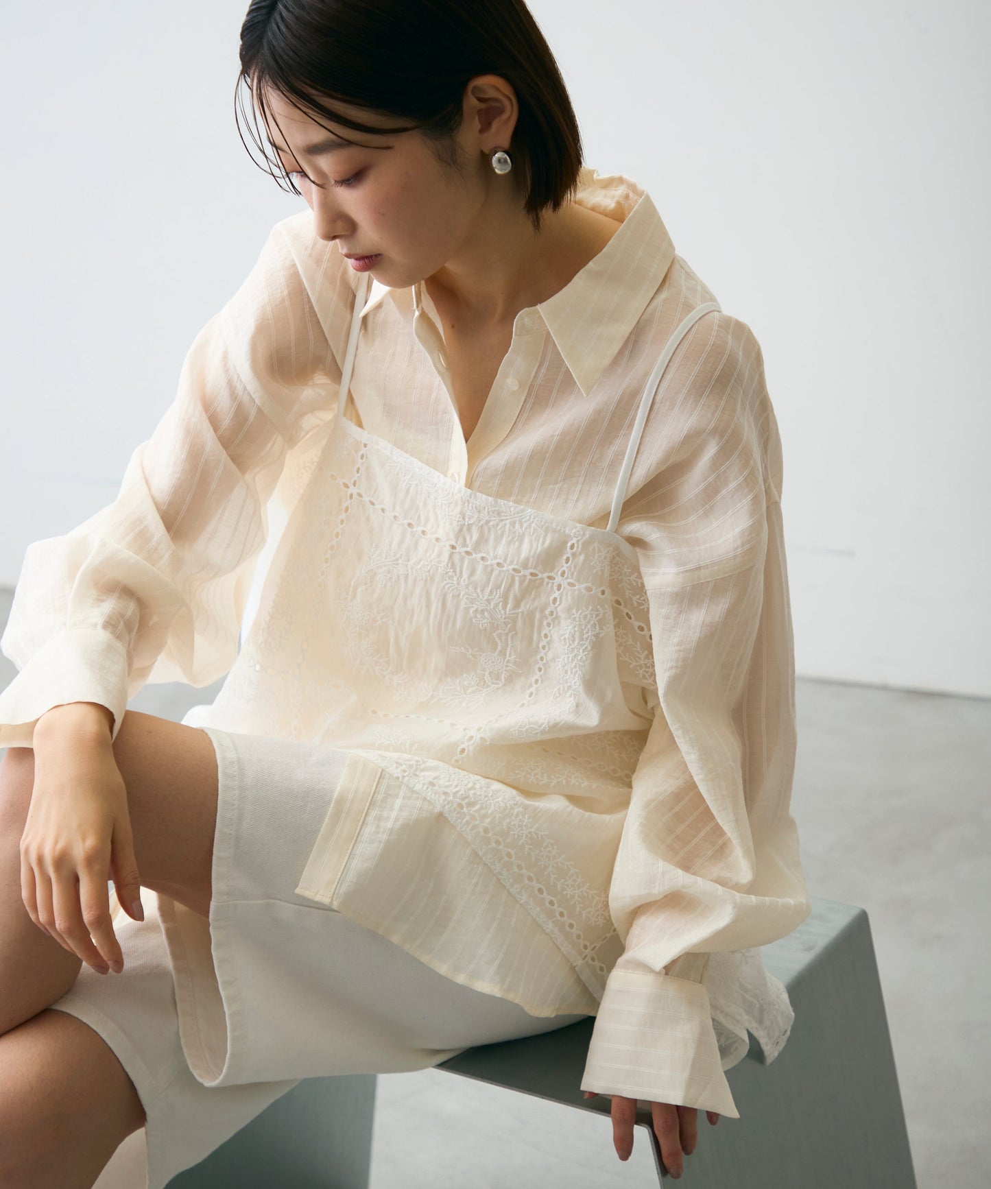 パッチワーク刺繍ランダムヘムキャミ