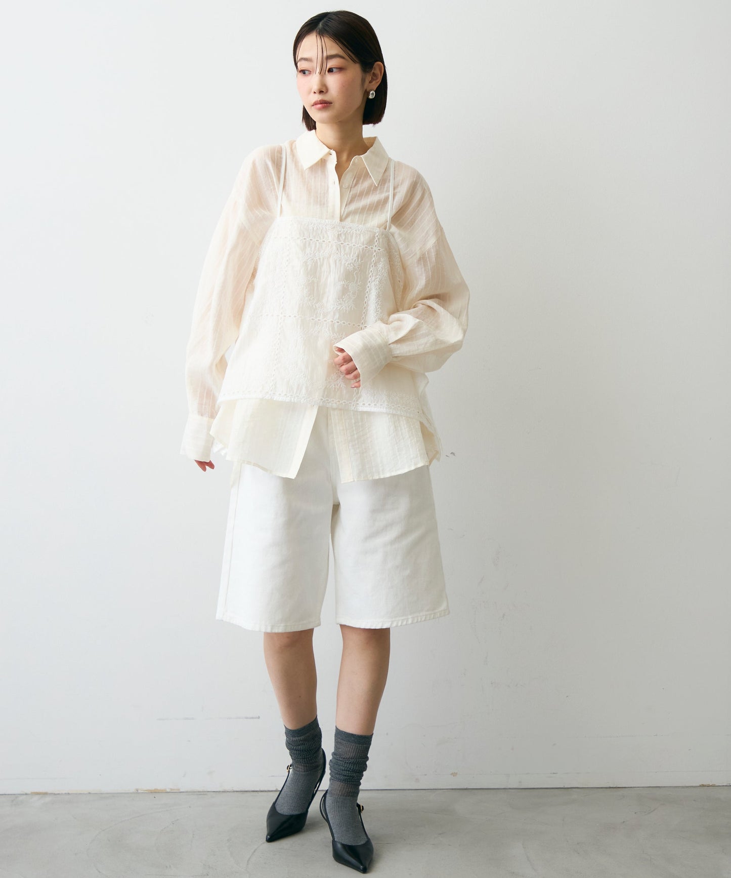 パッチワーク刺繍ランダムヘムキャミ