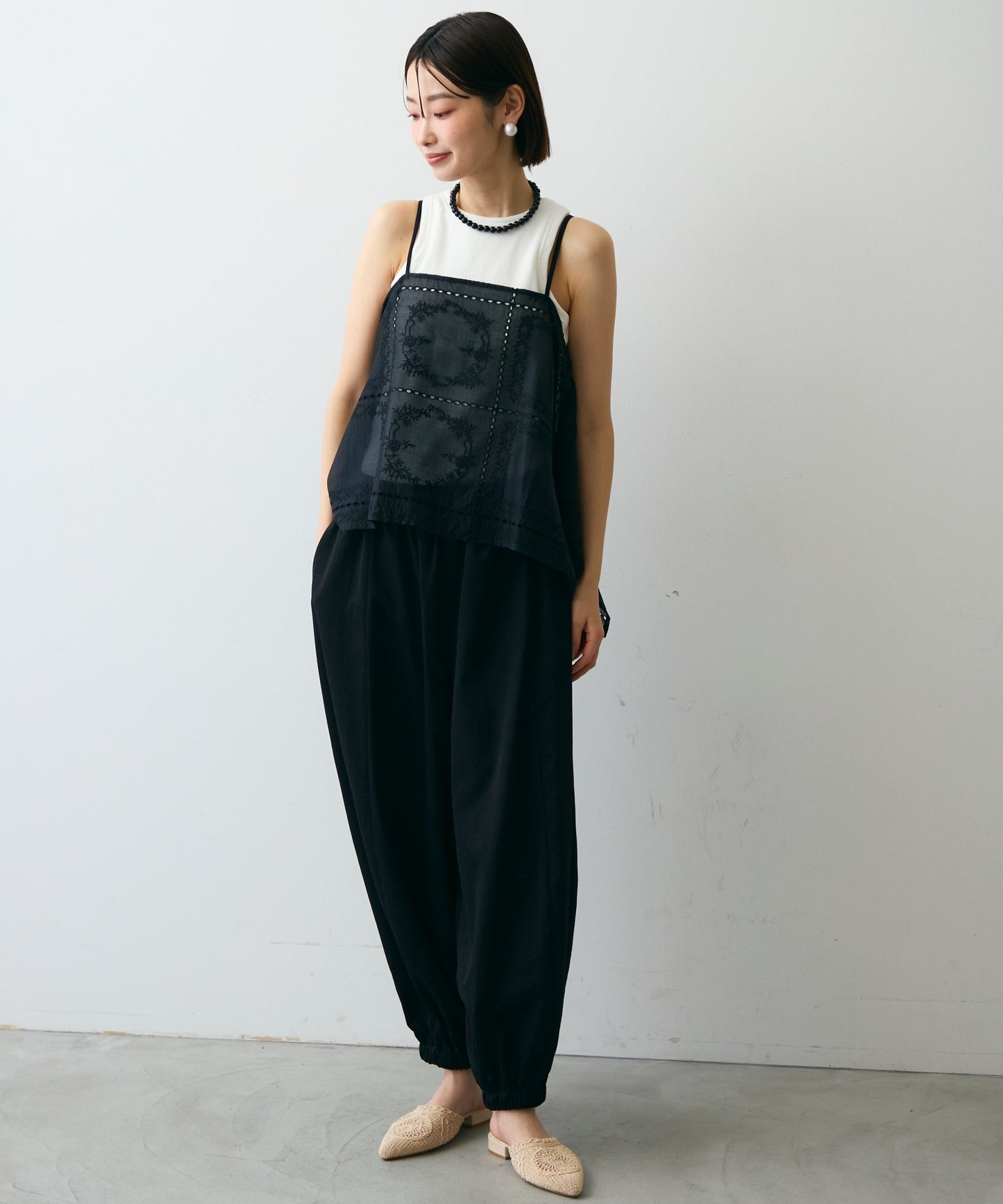 パッチワーク刺繍ランダムヘムキャミ