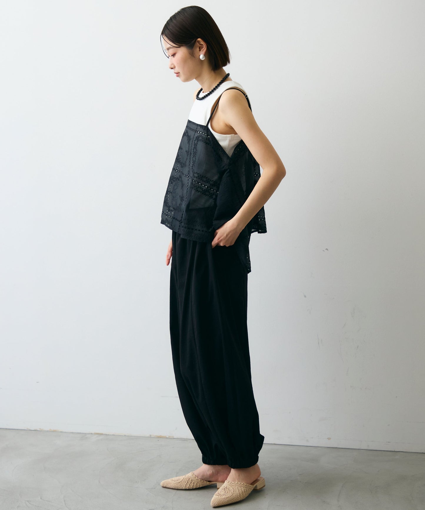 パッチワーク刺繍ランダムヘムキャミ