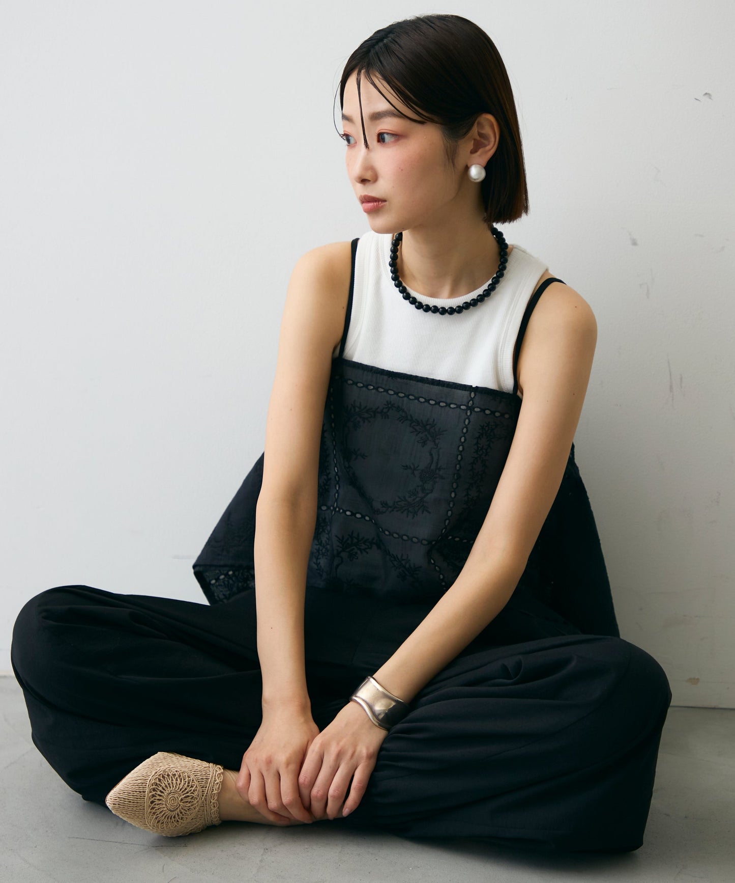 パッチワーク刺繍ランダムヘムキャミ