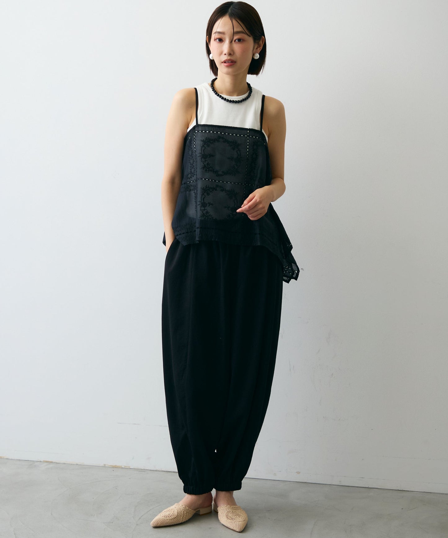 パッチワーク刺繍ランダムヘムキャミ