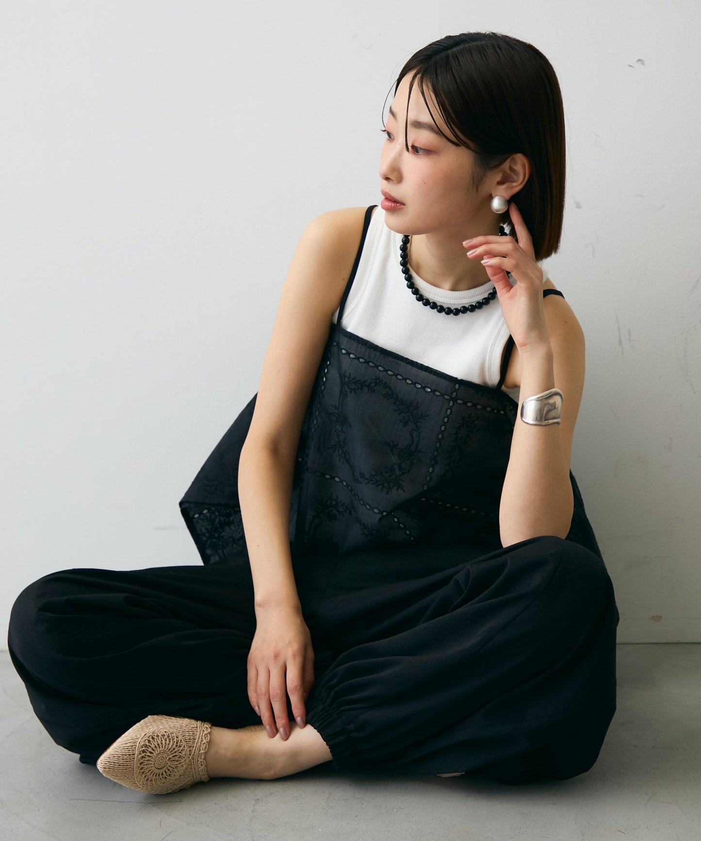 パッチワーク刺繍ランダムヘムキャミ