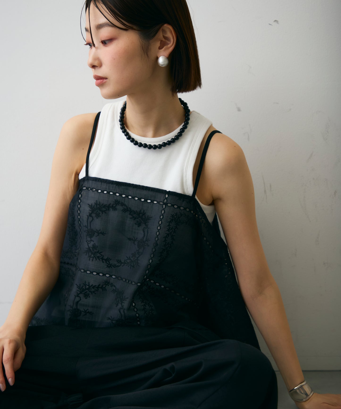 パッチワーク刺繍ランダムヘムキャミ