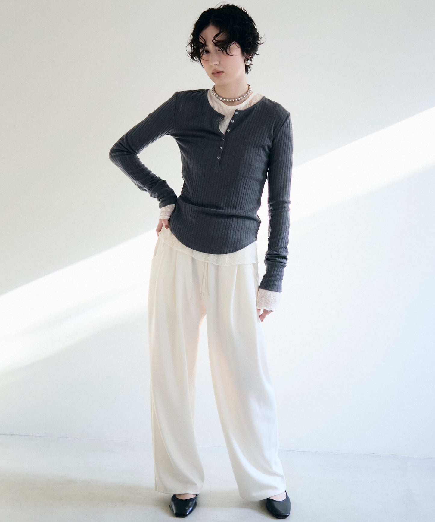 ランダムテレコヘンリーネックプルオーバー