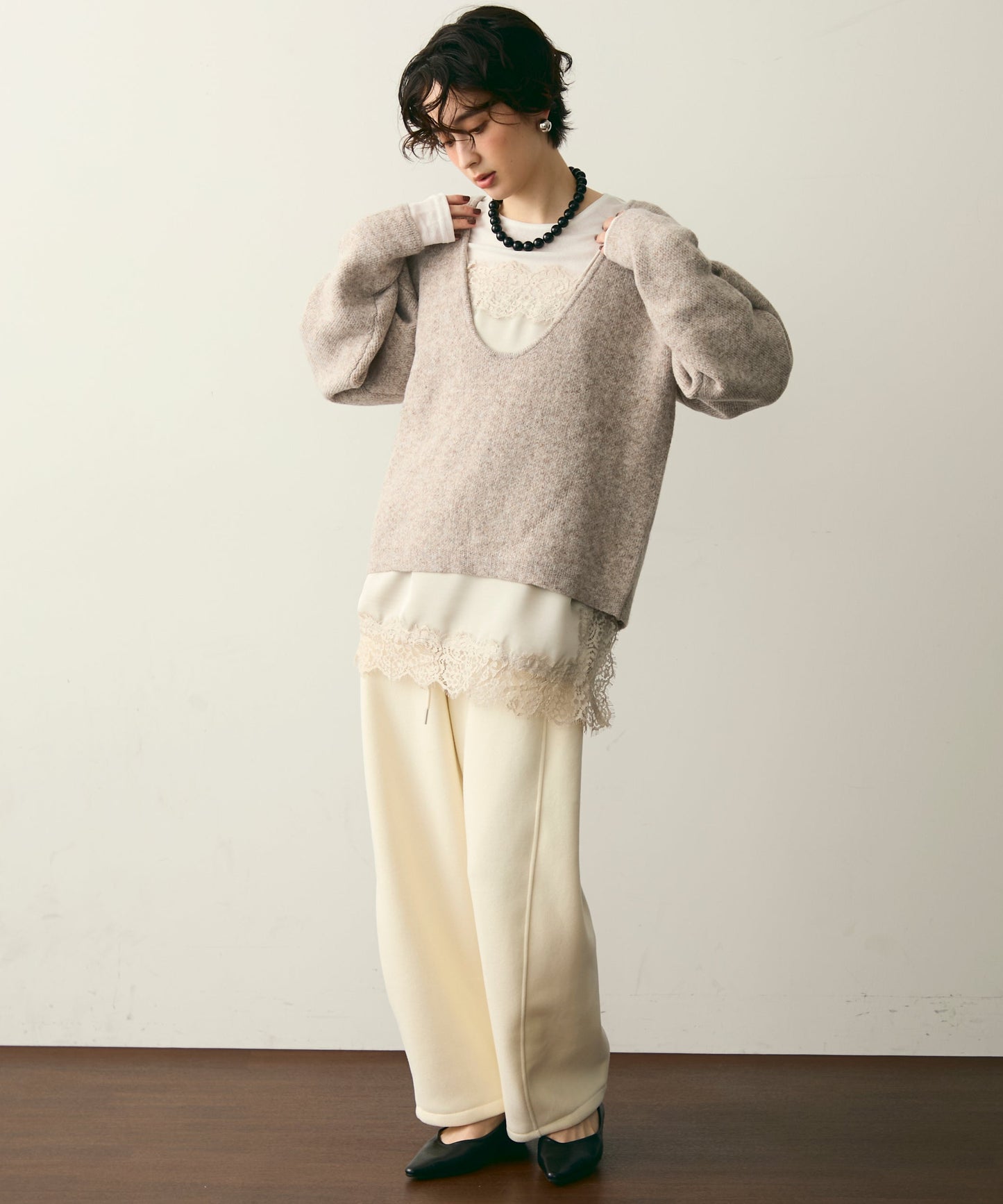 杢ジャガードUネックプルオーバー