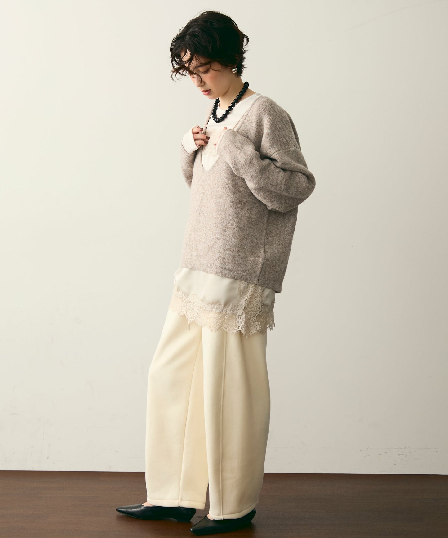 杢ジャガードUネックプルオーバー