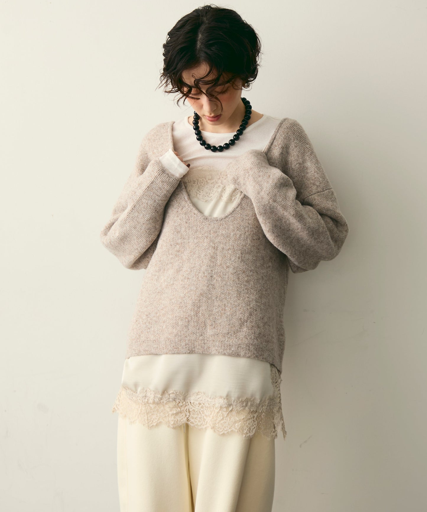 杢ジャガードUネックプルオーバー