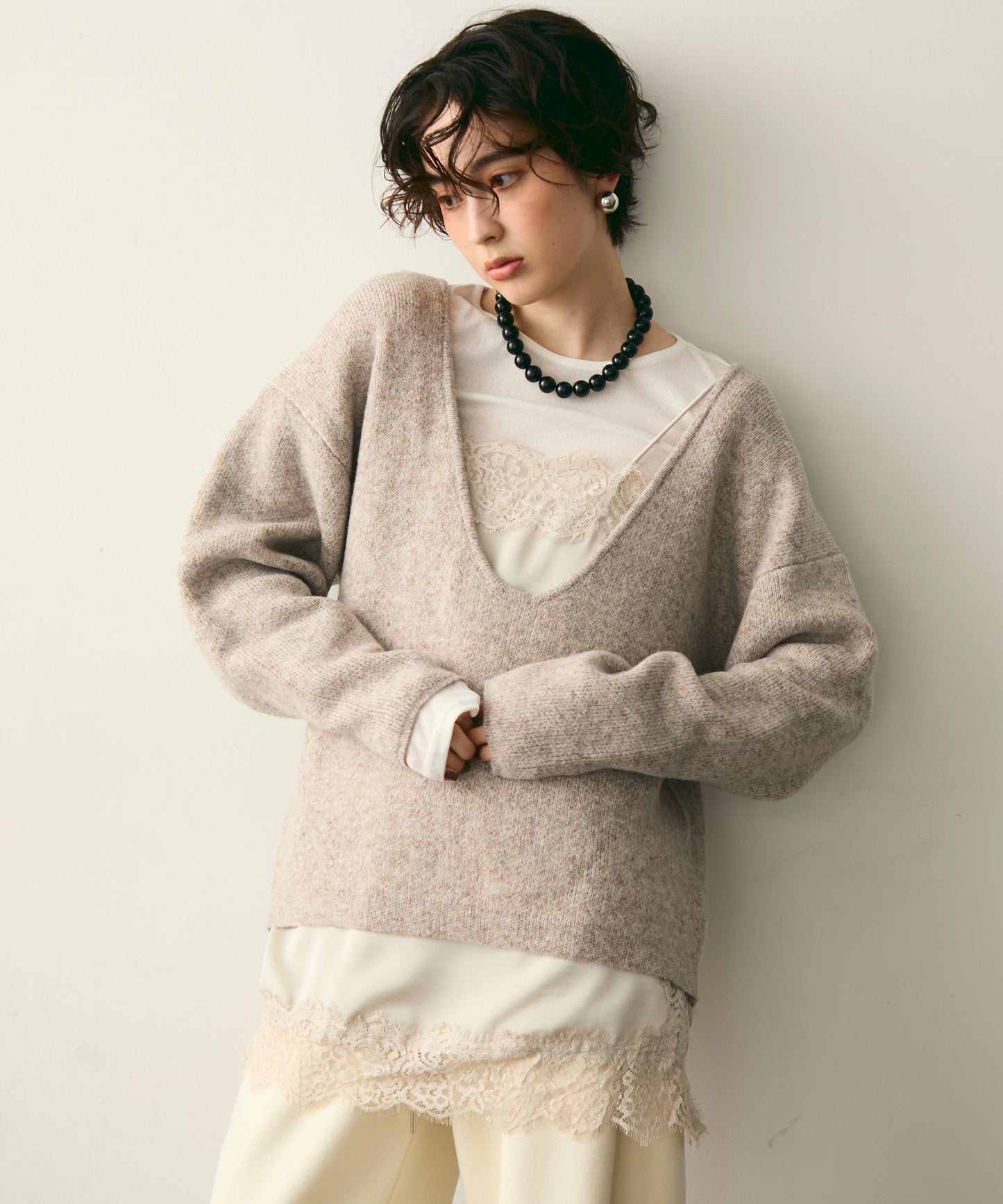 杢ジャガードUネックプルオーバー