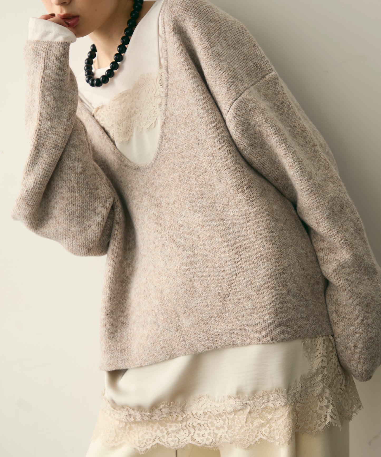 杢ジャガードUネックプルオーバー