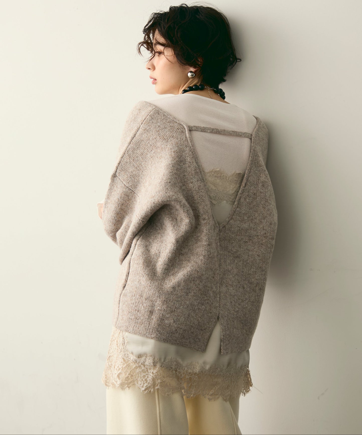 杢ジャガードUネックプルオーバー