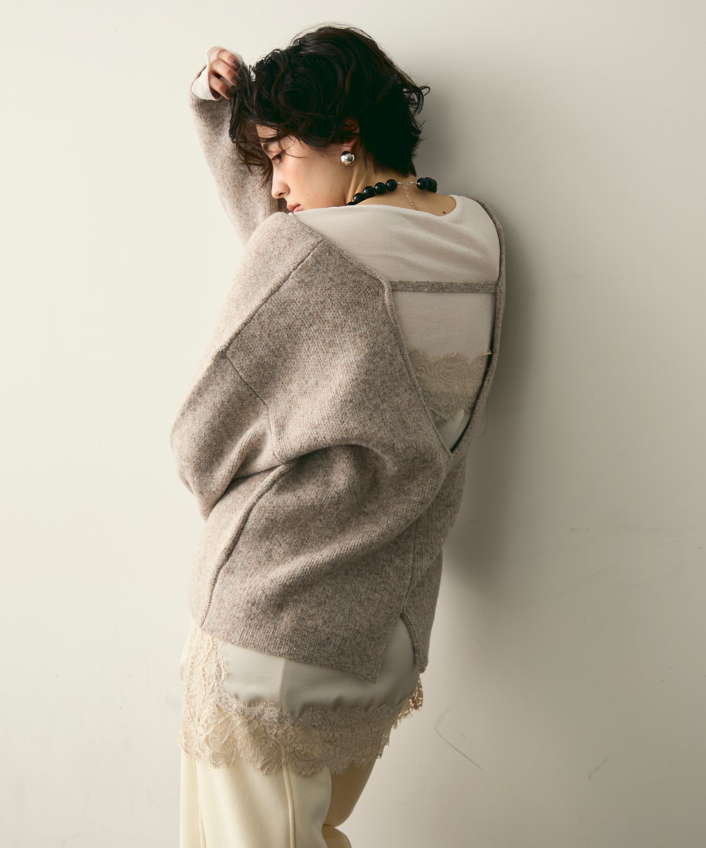 杢ジャガードUネックプルオーバー