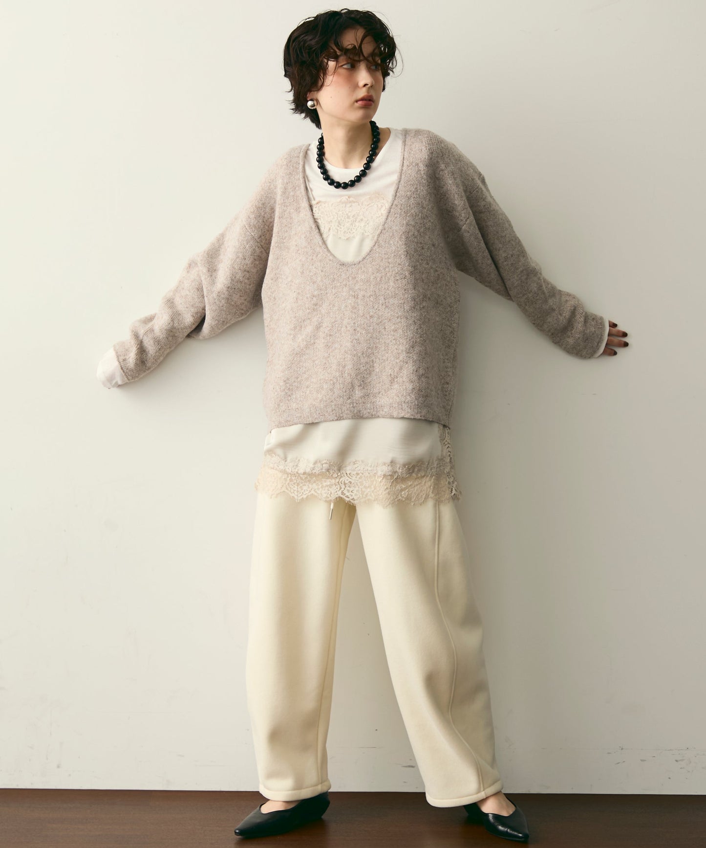 杢ジャガードUネックプルオーバー