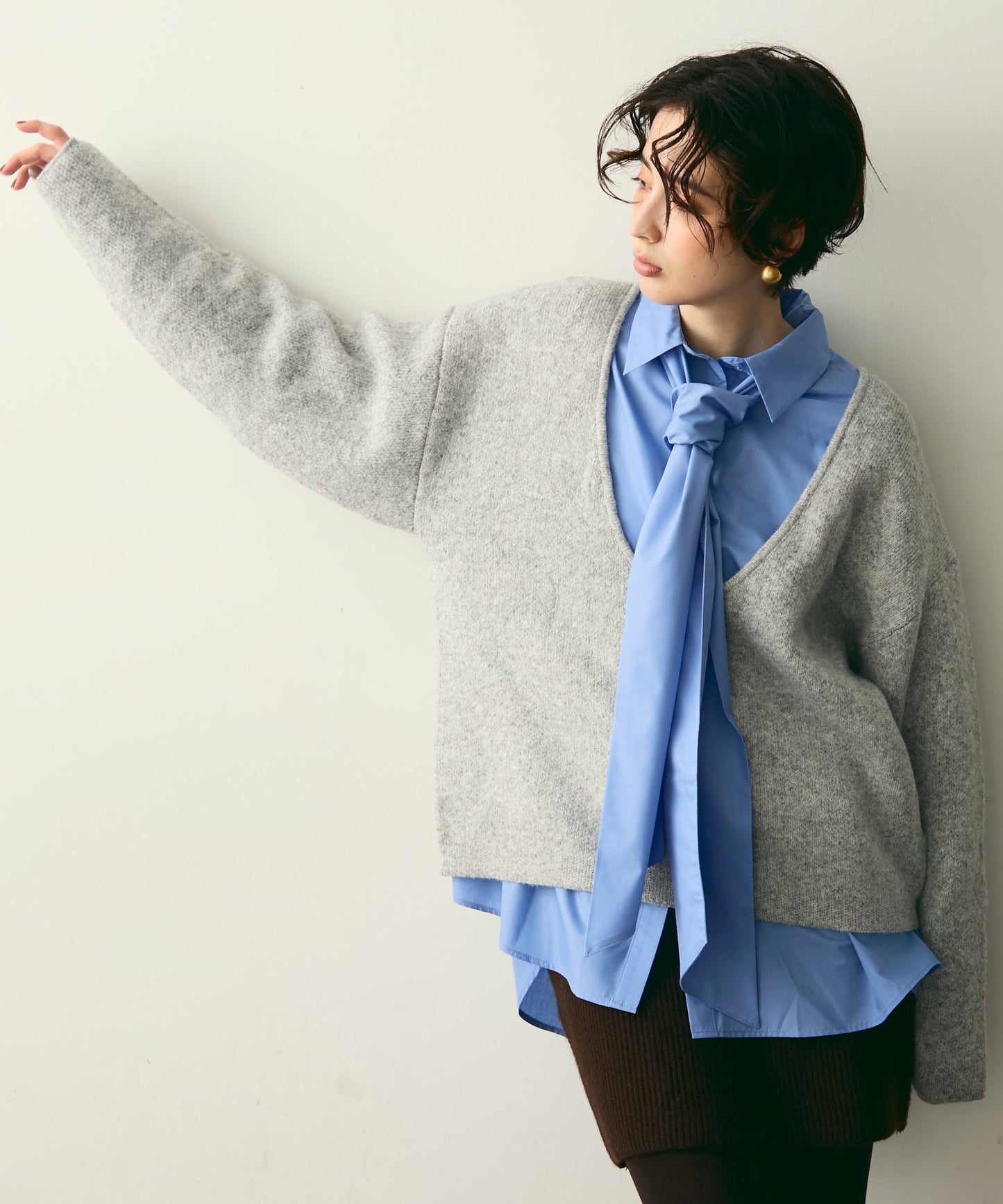 杢ジャガードUネックプルオーバー