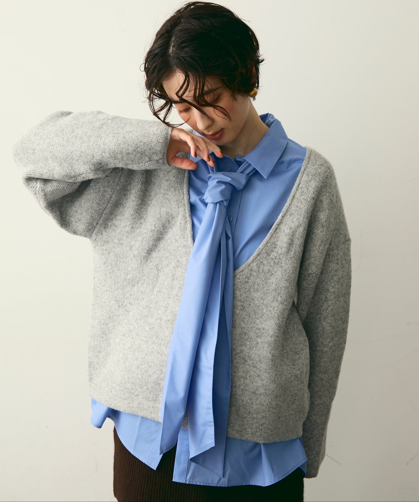 杢ジャガードUネックプルオーバー