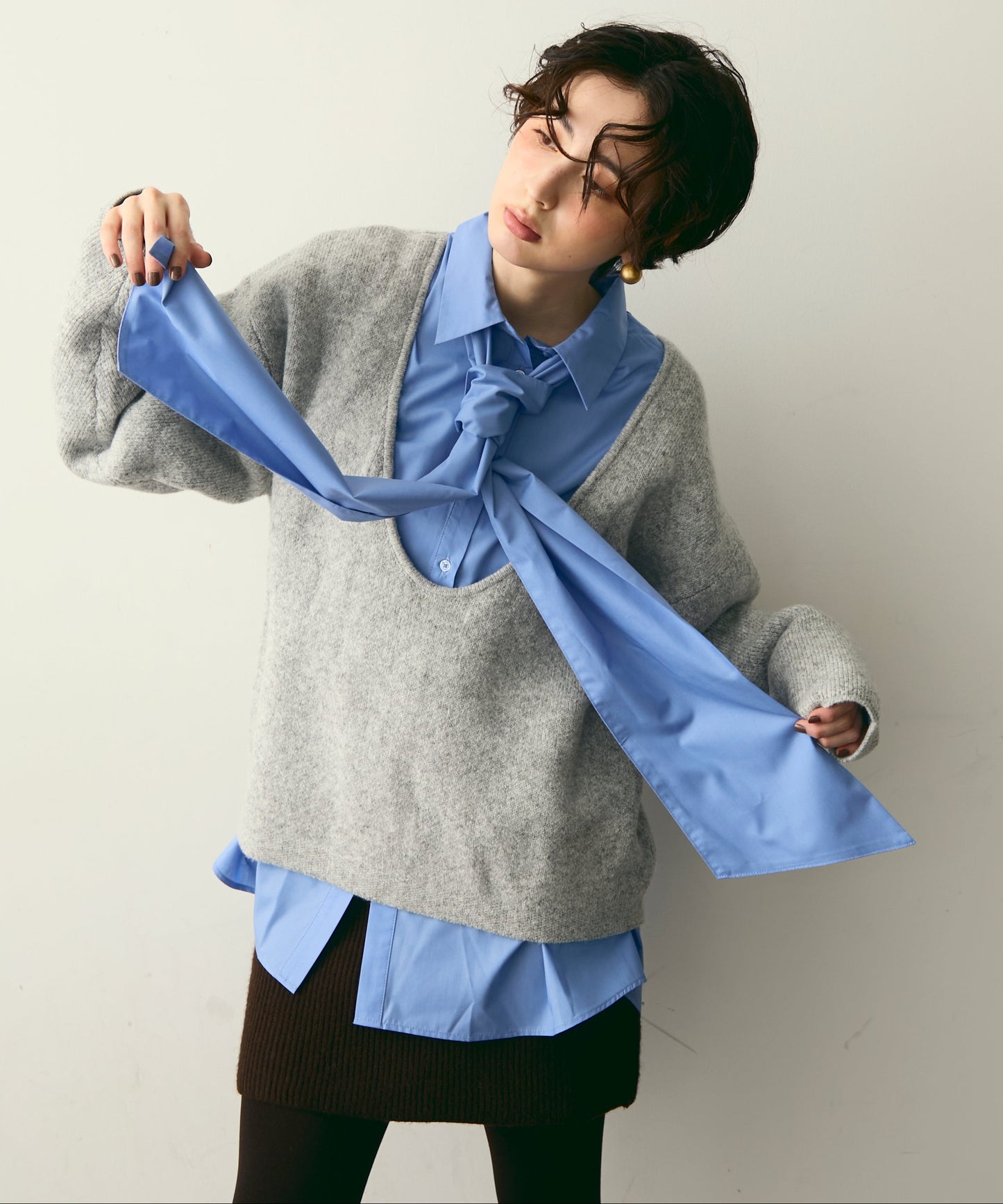 杢ジャガードUネックプルオーバー