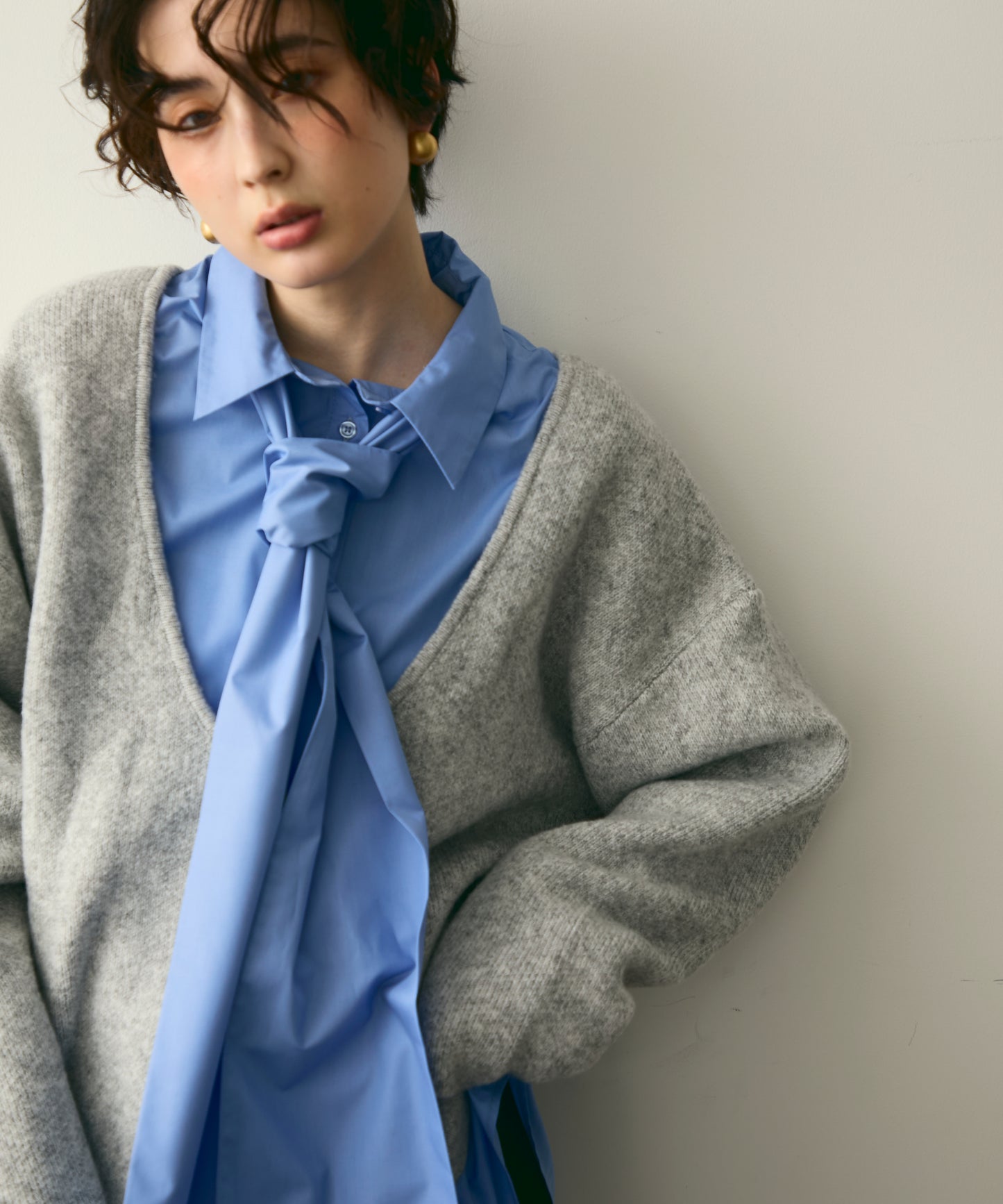 杢ジャガードUネックプルオーバー