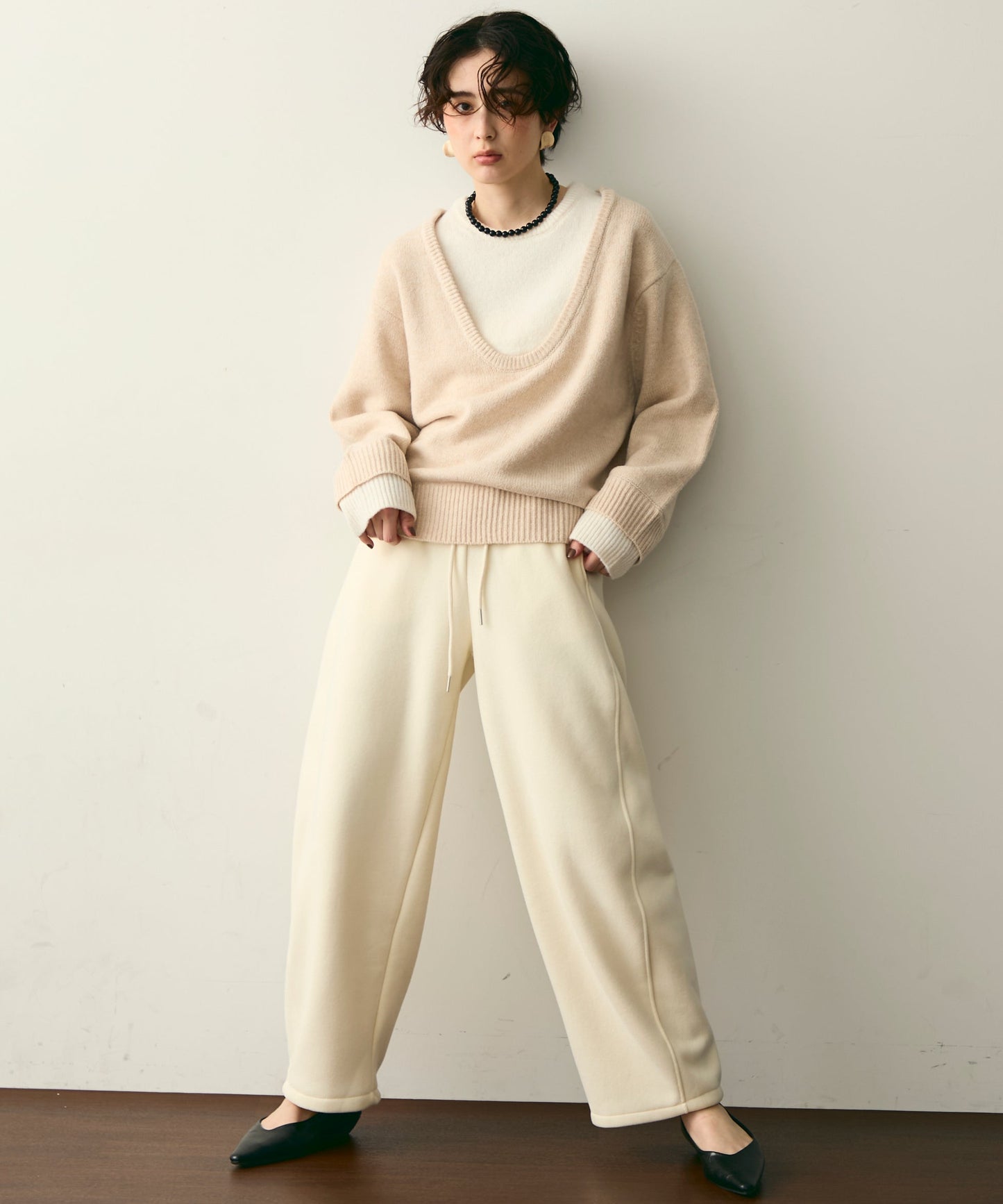 フェイクレイヤードニットプルオーバー