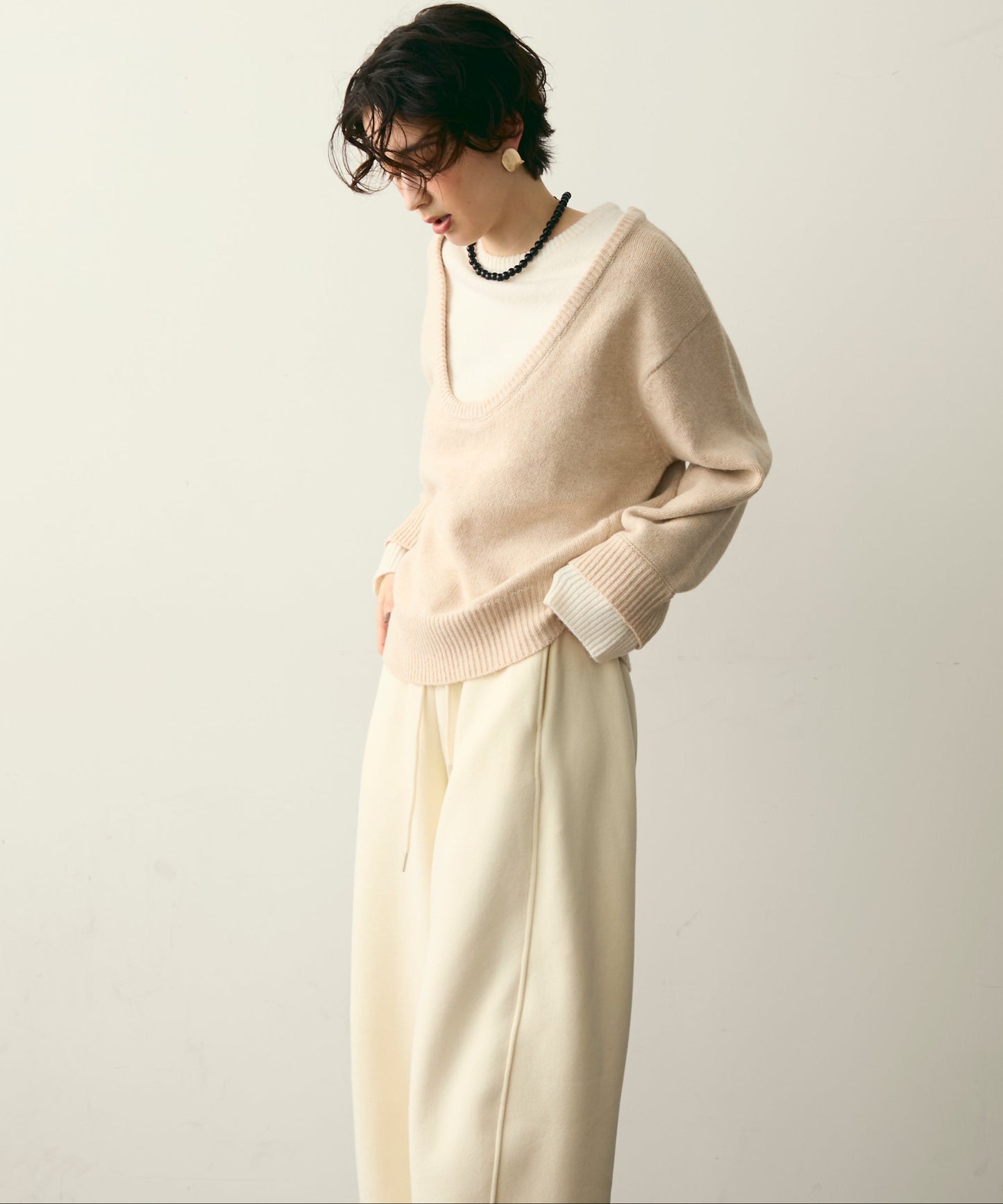 フェイクレイヤードニットプルオーバー