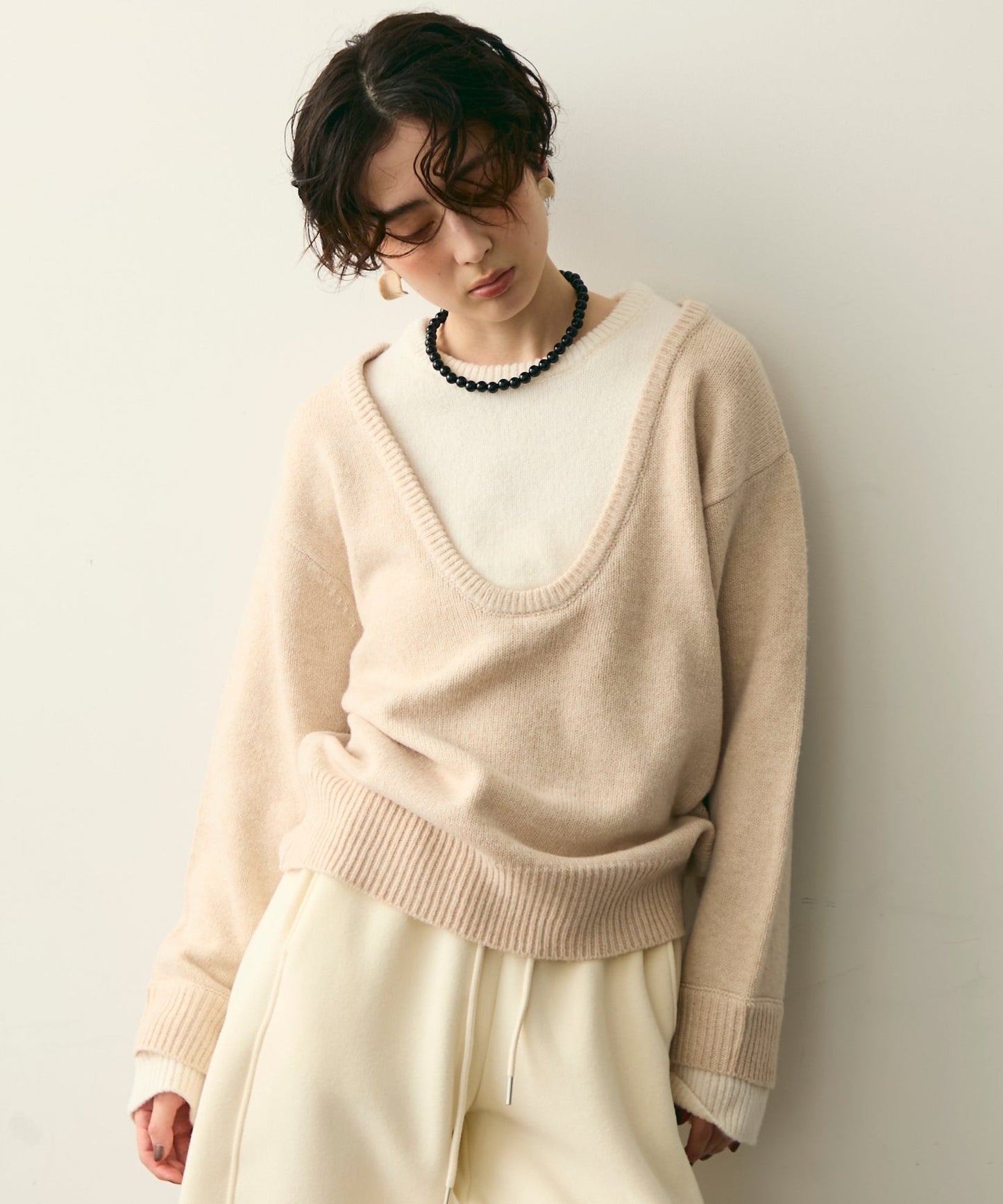 フェイクレイヤードニットプルオーバー