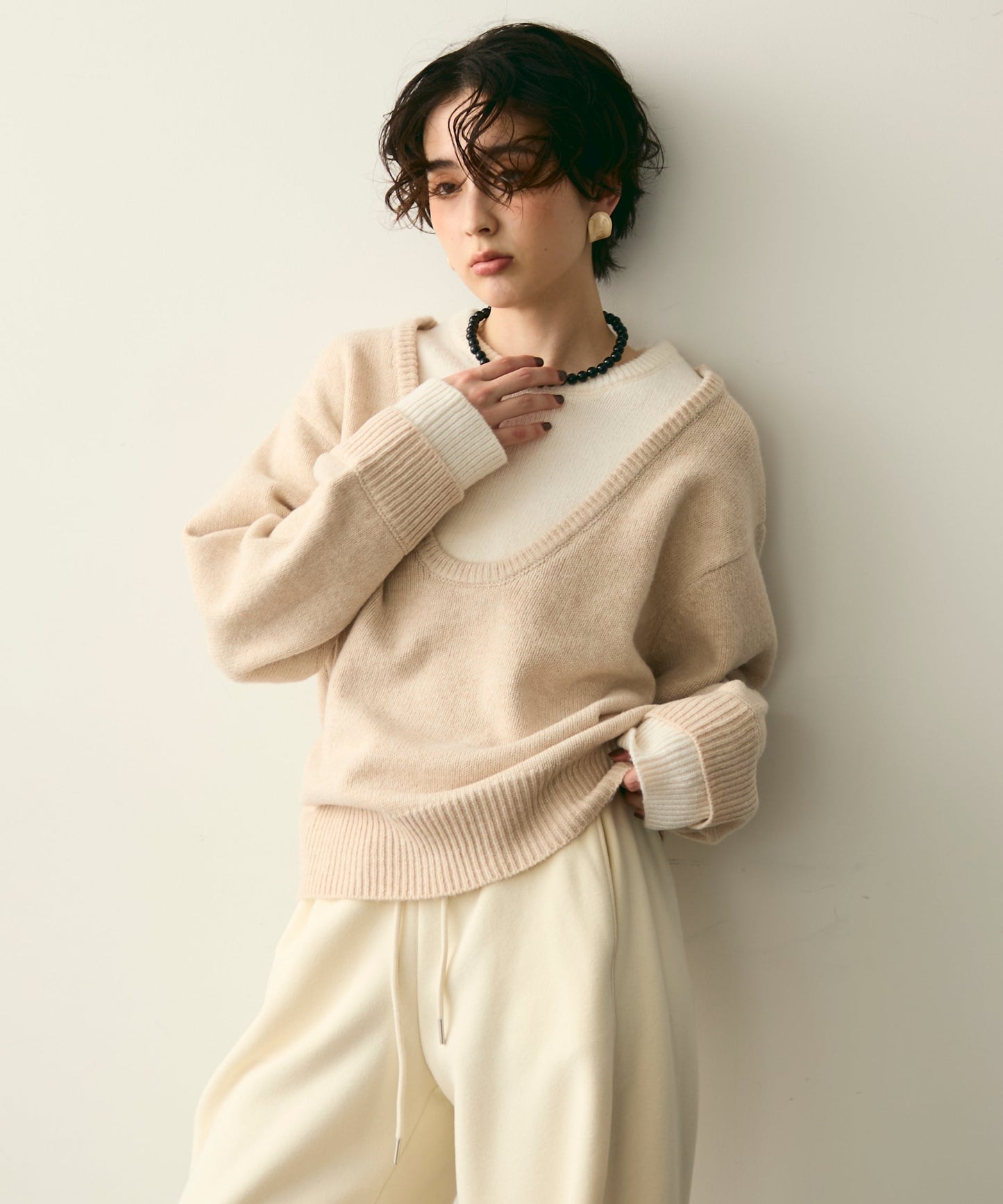 フェイクレイヤードニットプルオーバー