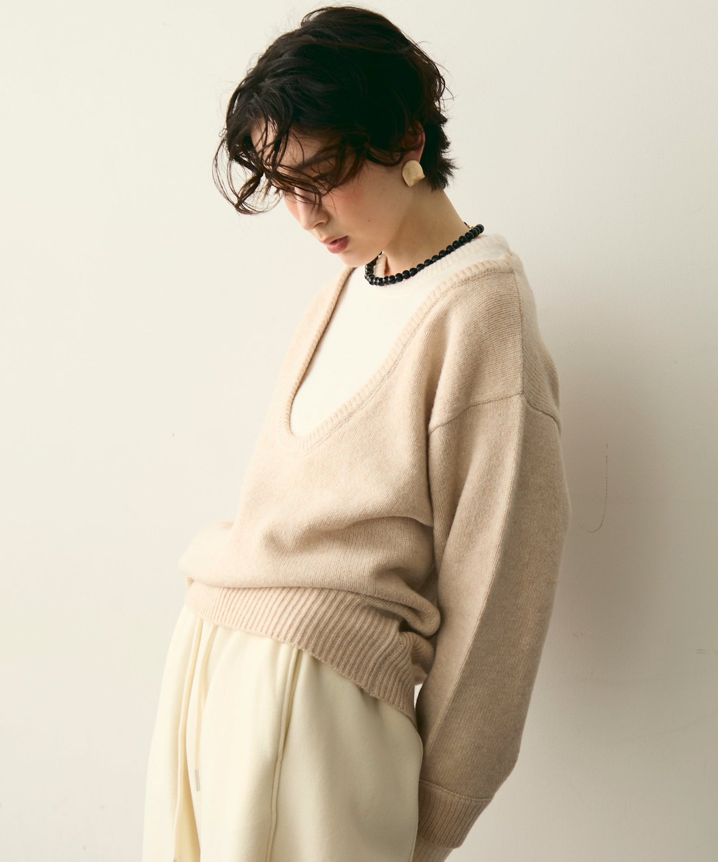 フェイクレイヤードニットプルオーバー