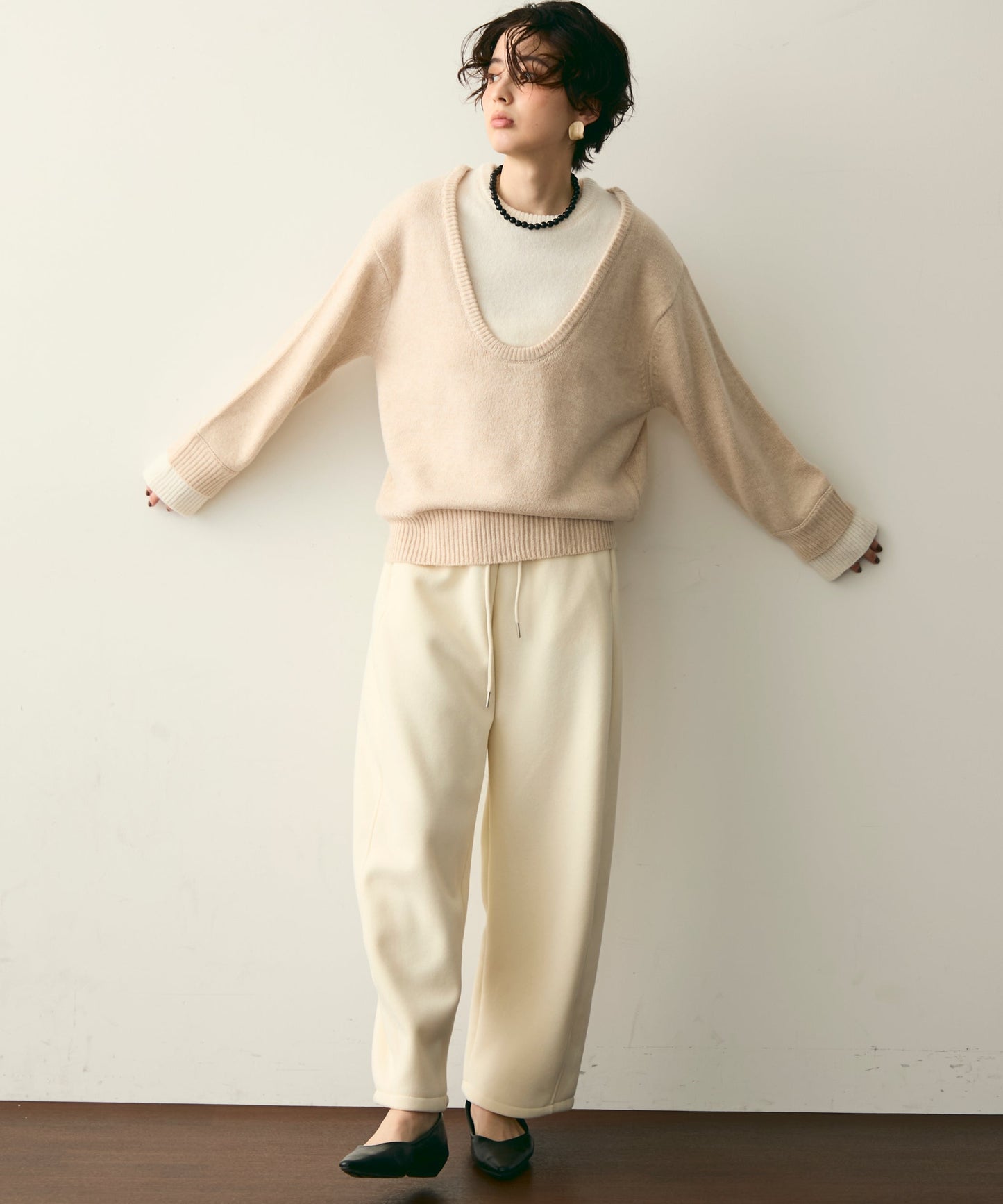 フェイクレイヤードニットプルオーバー