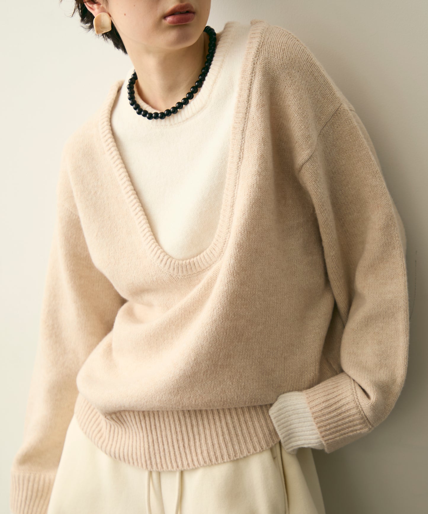 フェイクレイヤードニットプルオーバー