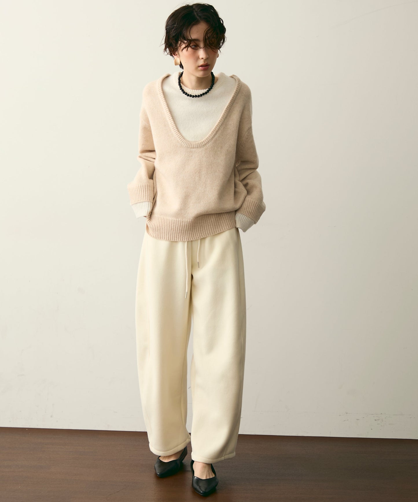 フェイクレイヤードニットプルオーバー