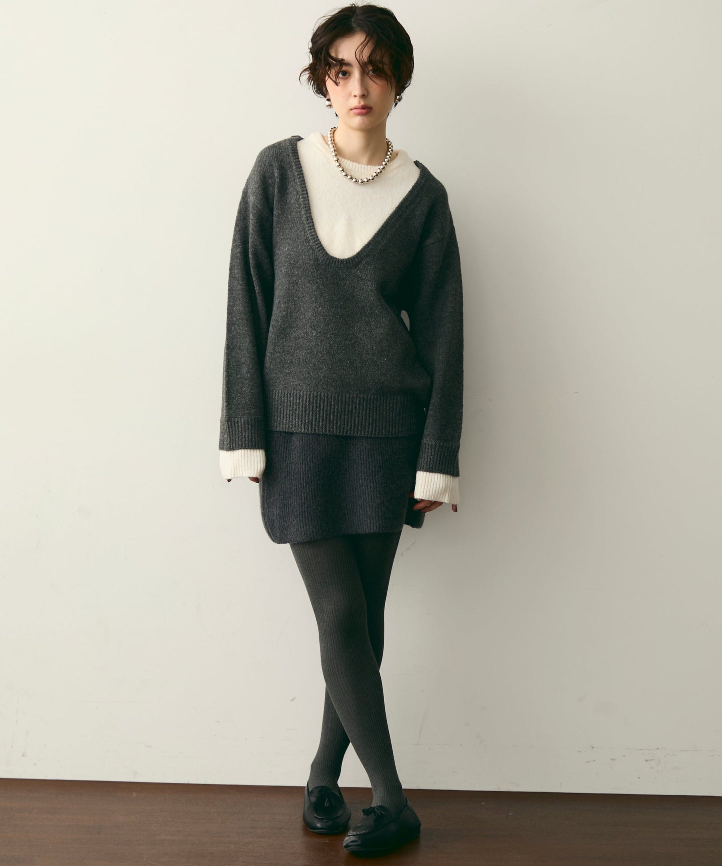 フェイクレイヤードニットプルオーバー