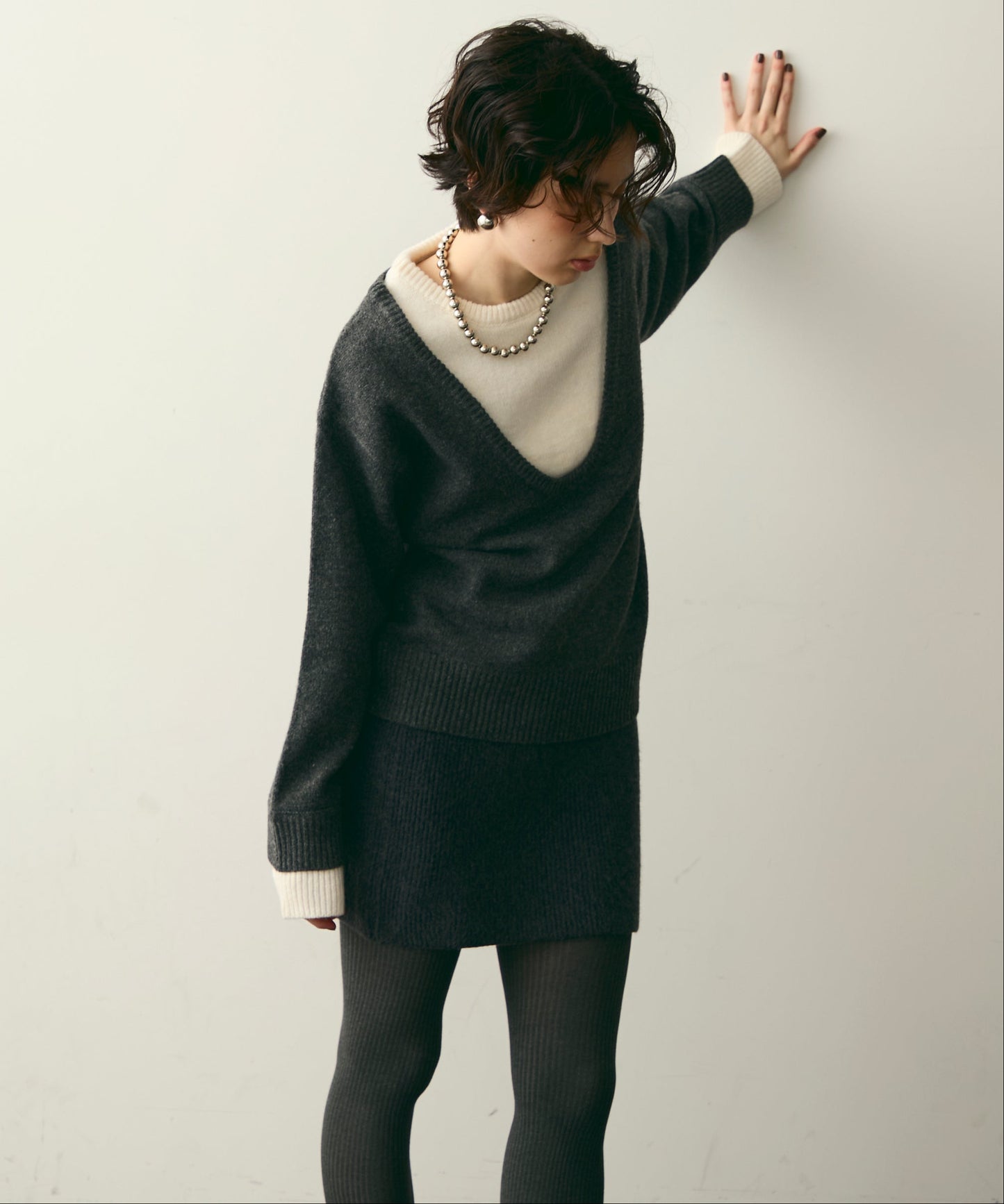 フェイクレイヤードニットプルオーバー