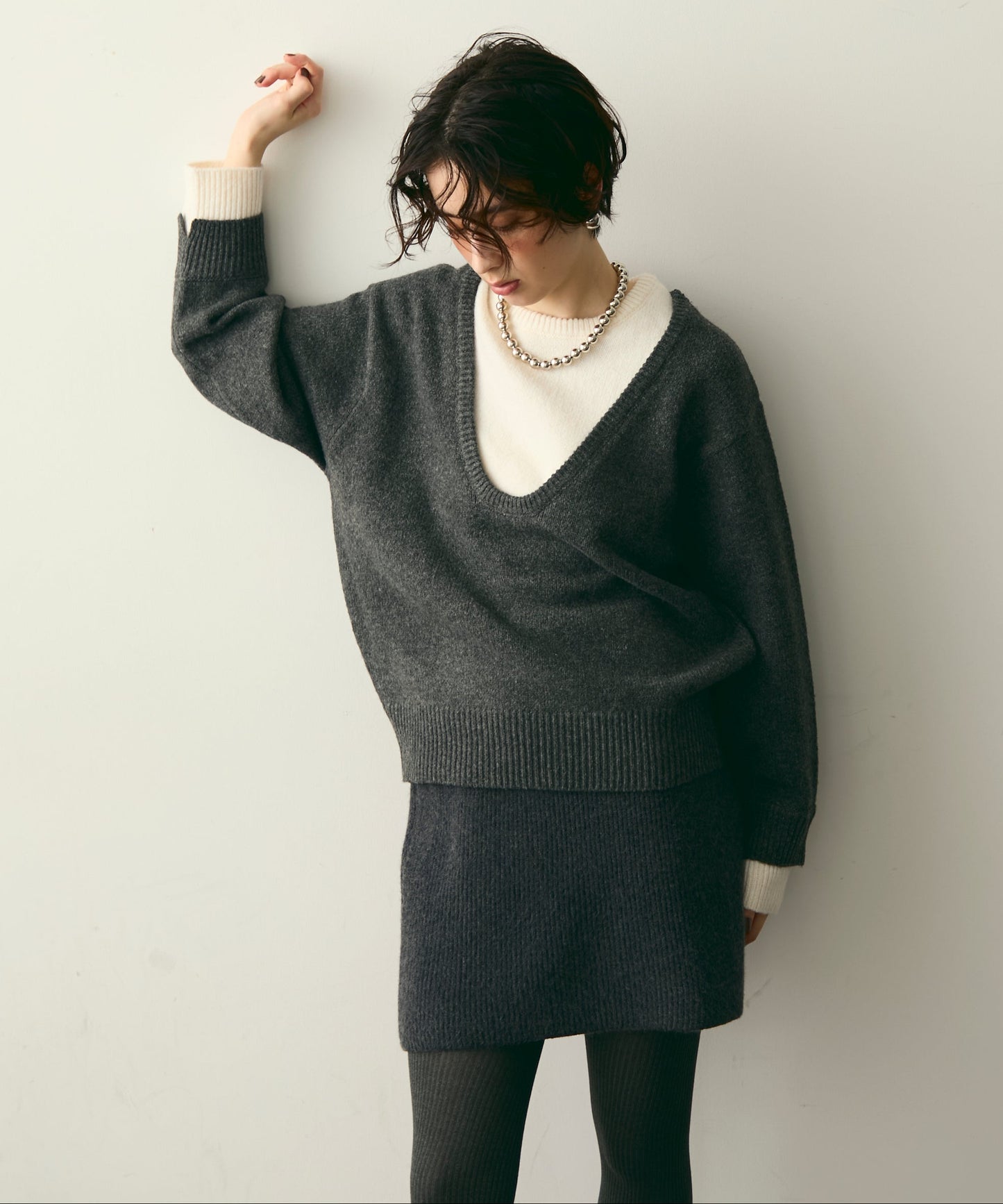 フェイクレイヤードニットプルオーバー