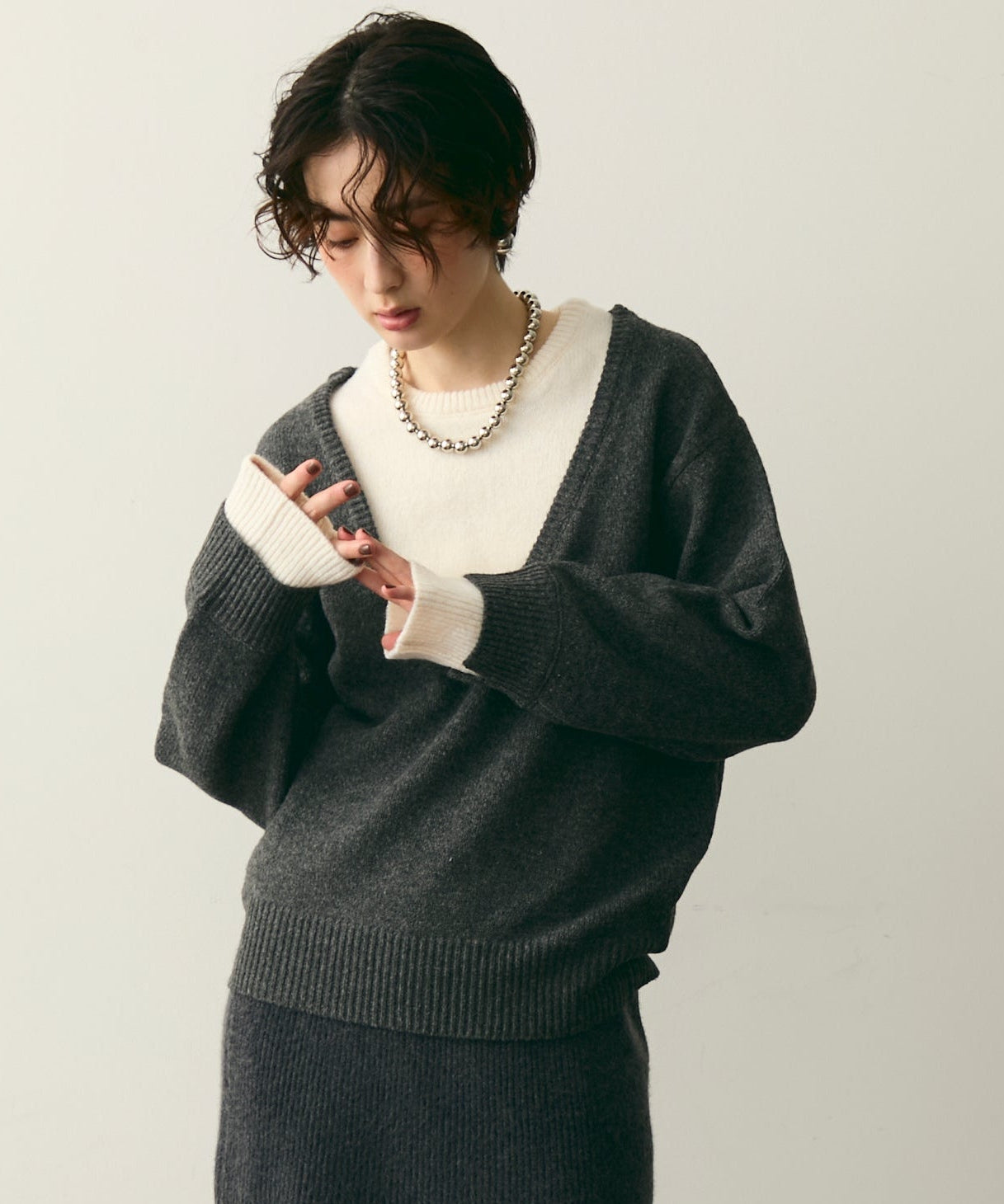 フェイクレイヤードニットプルオーバー